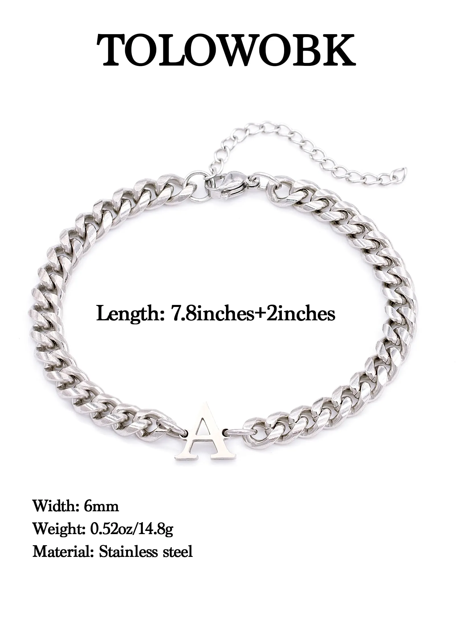 TOLOWOBK Bracciale con Iniziale A - Z, Argento Acciaio Bracciale Donna o Uomo con Nome Iniziale Braccialetto Ragazzi Regalo Natale per Papà Mamma Figlia Figlio Nonni Colleghe Coppia (H) - immagine 4