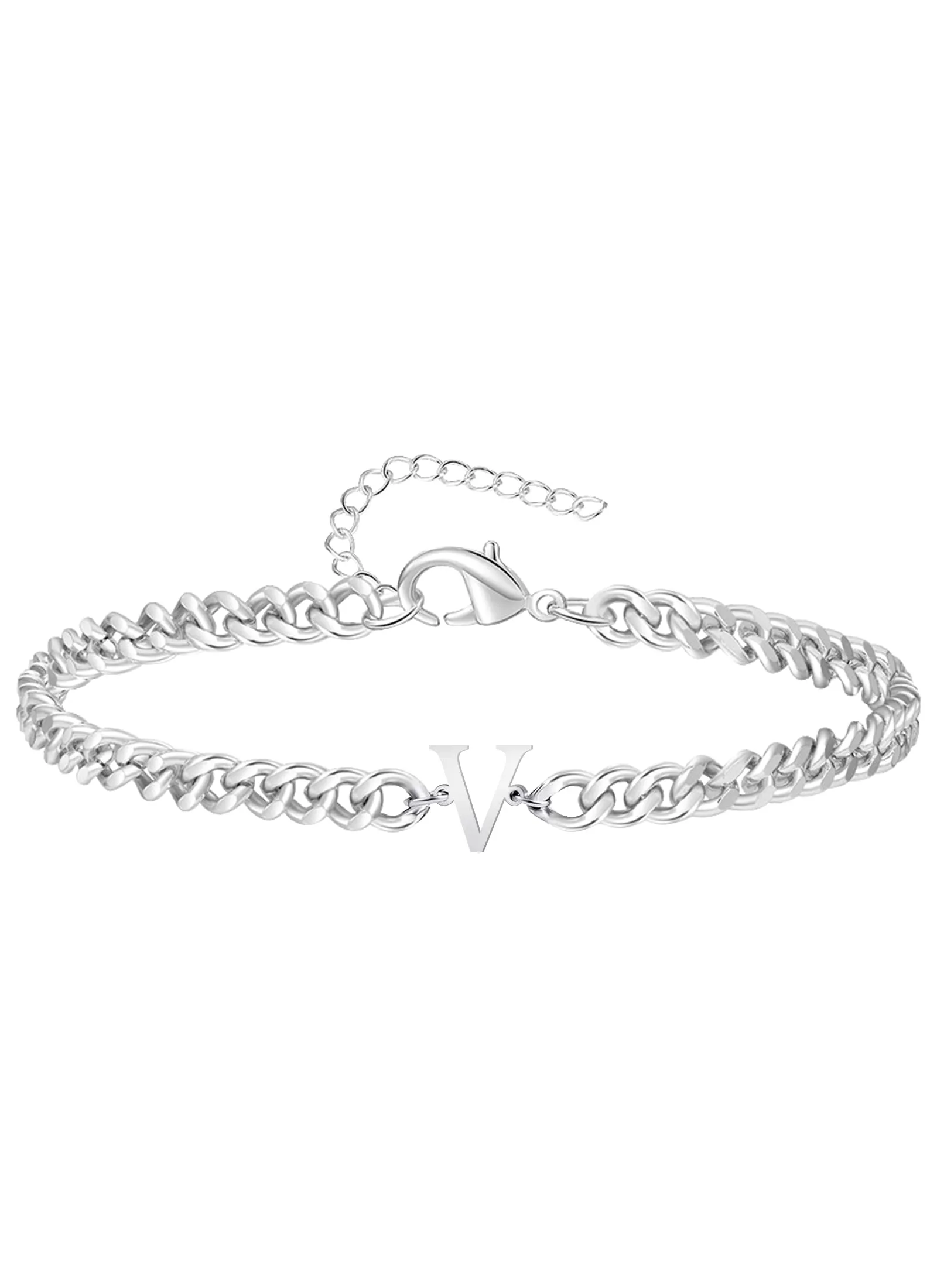 TOLOWOBK Bracciale Uomo con Iniziale A - Z, Argento Acciaio Bracciale Donna o Uomo con Nome Iniziale Braccialetto Uomo Ragazzi Regalo Natale per Papà Mamma Figlia Figlio Nonni Colleghe Coppia (V) - immagine 1