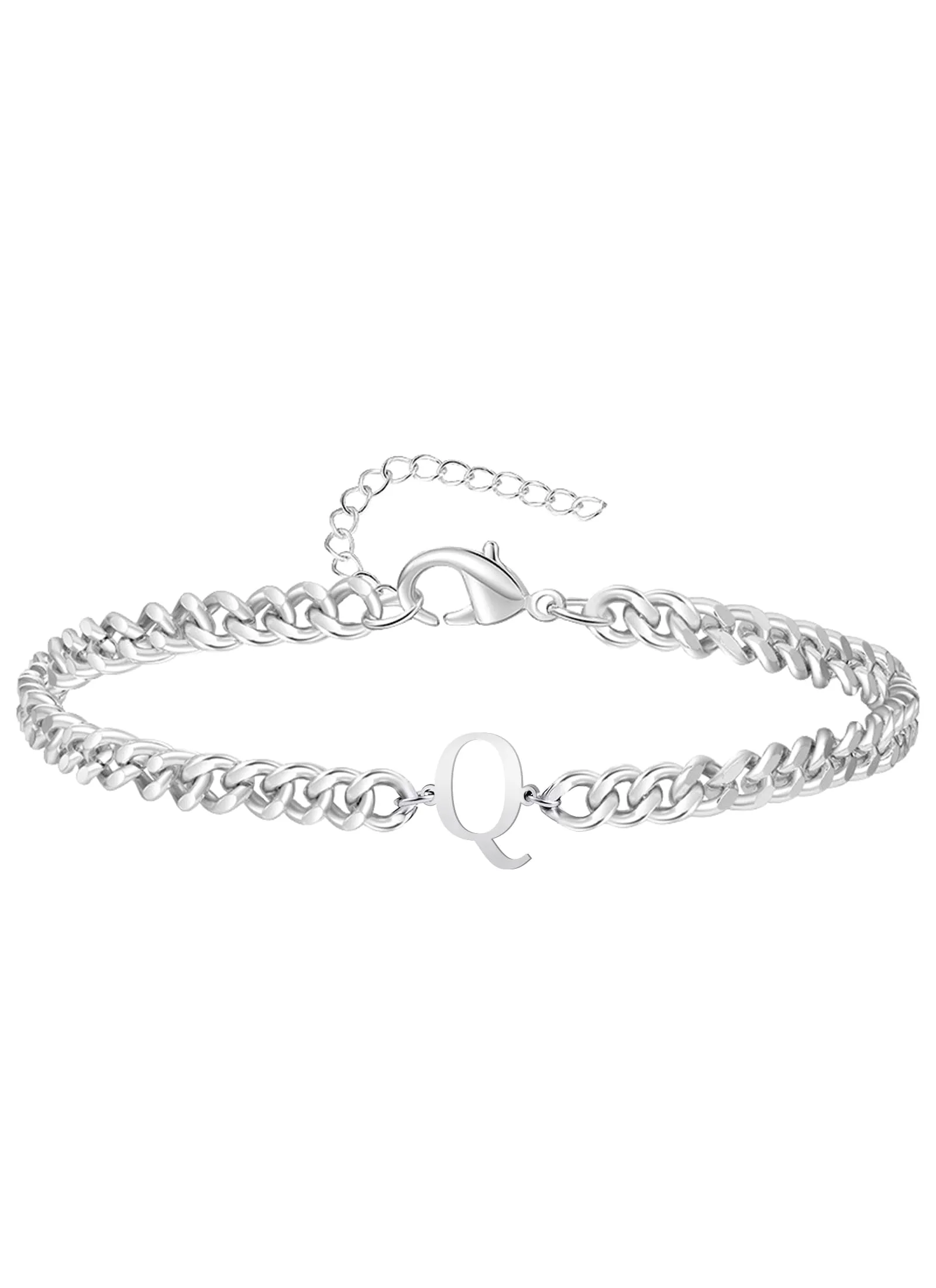 TOLOWOBK Bracciale Uomo con Iniziale A - Z, Argento Acciaio Bracciale Donna o Uomo con Nome Iniziale Braccialetto Uomo Ragazzi Regalo Natale per Papà Mamma Figlia Figlio Nonni Colleghe Coppia (Q) - immagine 1