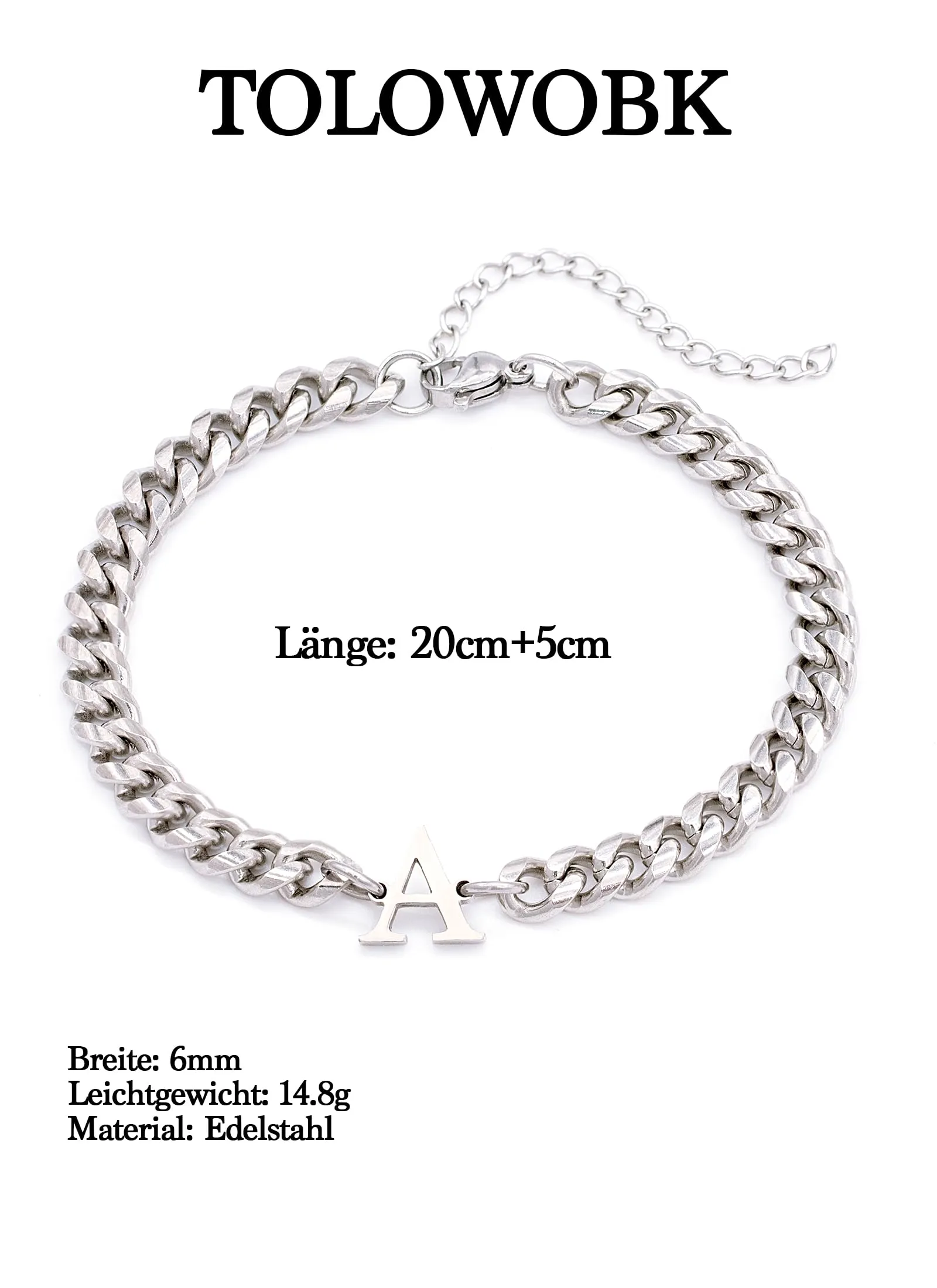TOLOWOBK Bracciale Uomo con Iniziale A - Z, Argento Acciaio Bracciale Donna o Uomo con Nome Iniziale Braccialetto Uomo Ragazzi Regalo Natale per Papà Mamma Figlia Figlio Nonni Colleghe Coppia (D) - immagine 4