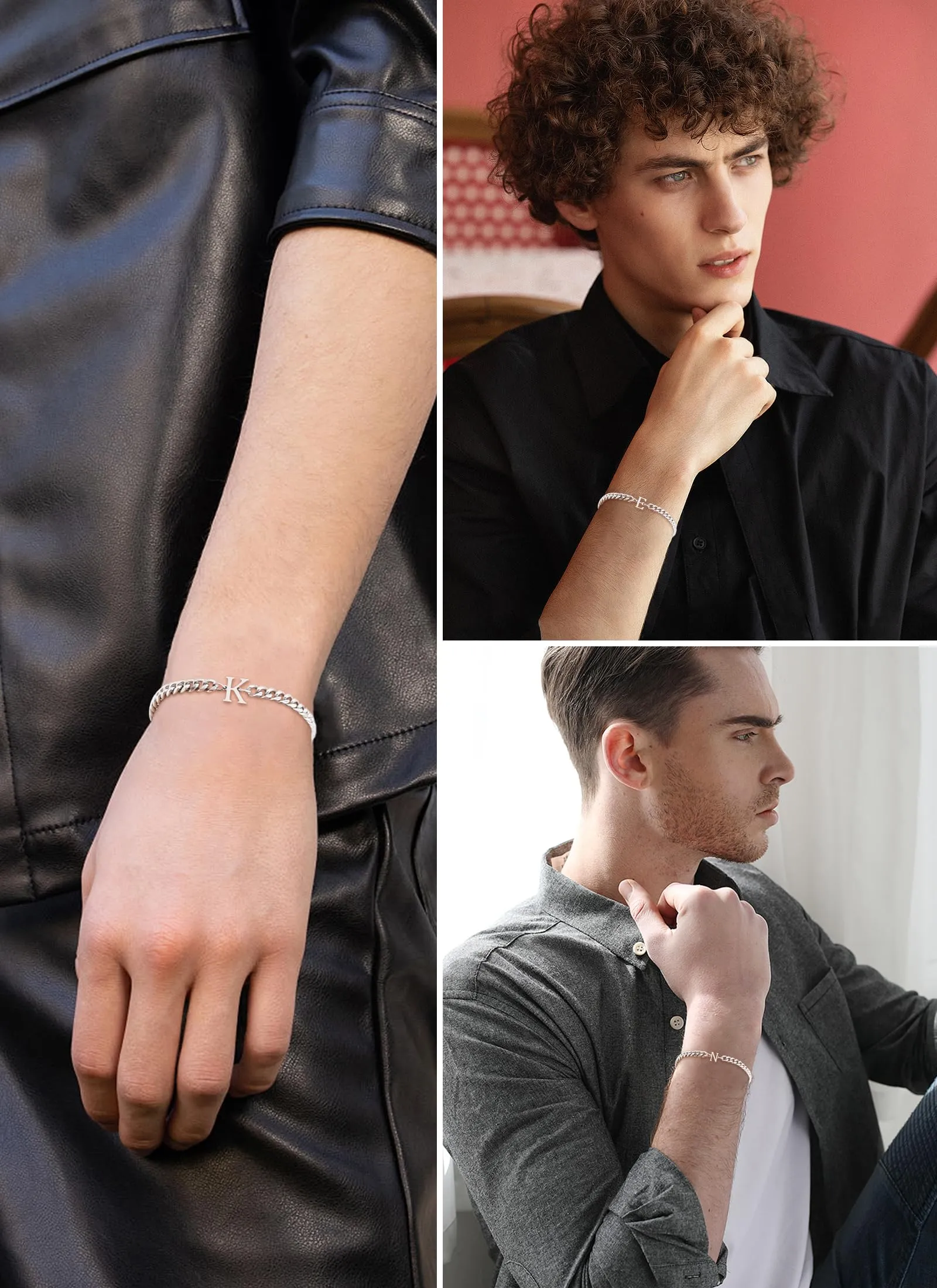 TOLOWOBK Bracciale Uomo con Iniziale A - Z, Argento Acciaio Bracciale Donna o Uomo con Nome Iniziale Braccialetto Uomo Ragazzi Regalo Natale per Papà Mamma Figlia Figlio Nonni Colleghe Coppia (D) - immagine 6