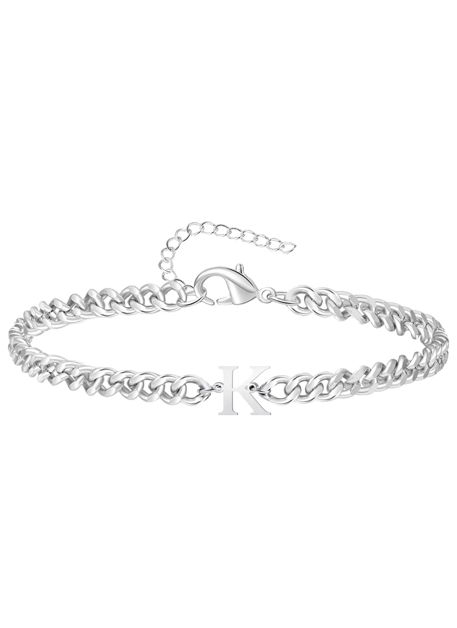 TOLOWOBK Bracciale Uomo con Iniziale A - Z, Argento Acciaio Bracciale Donna o Uomo con Nome Iniziale Braccialetto Uomo Ragazzi Regalo Natale per Papà Mamma Figlia Figlio Nonni Colleghe Coppia (K) - immagine 1