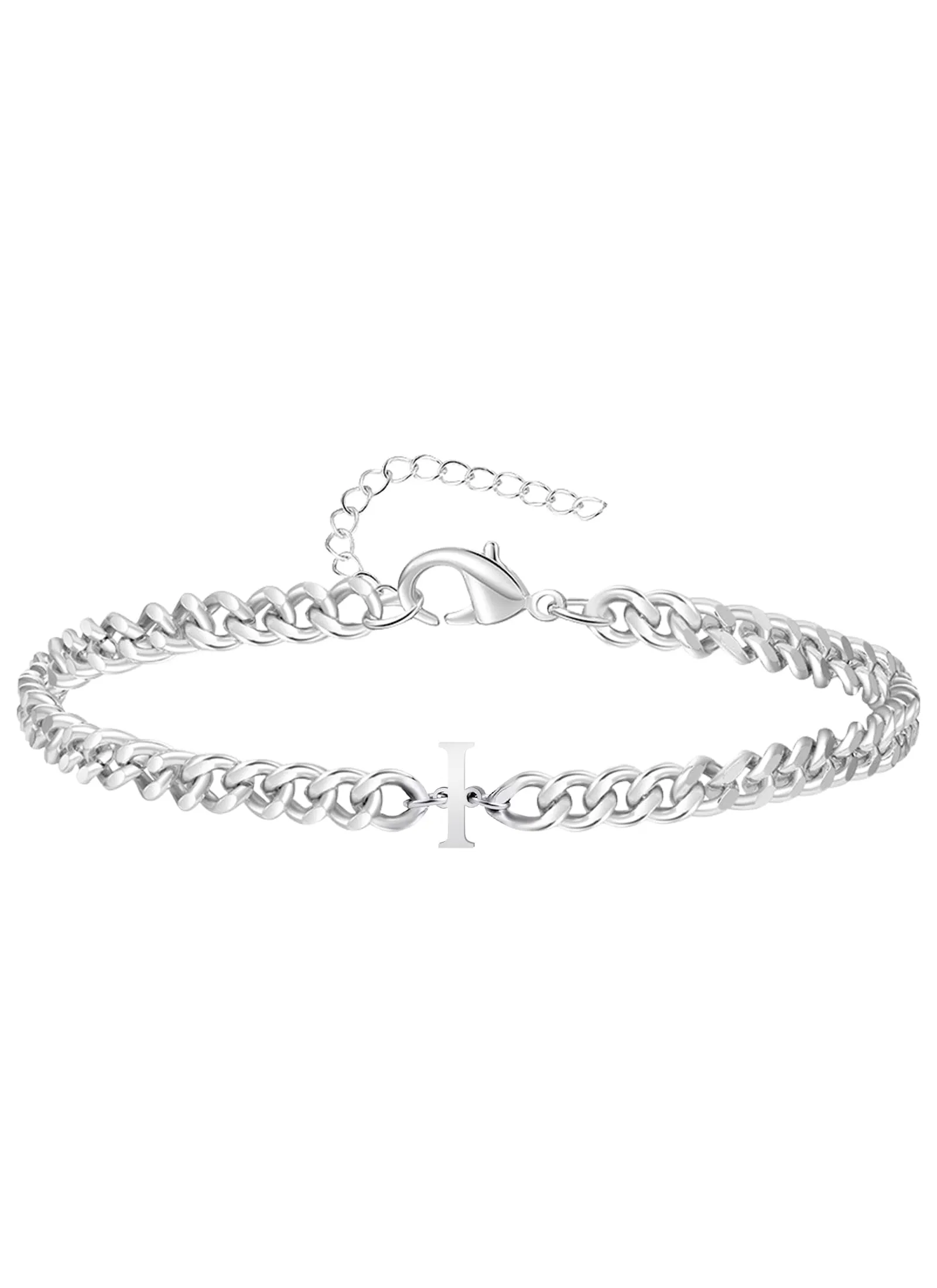 TOLOWOBK Bracciale con Iniziale A - Z, Argento Acciaio per Donna o Uomo, Nome Iniziale Braccialetto Regalo Natale per Papà Mamma Figlia Figlio Nonni Colleghe Coppia (I) - immagine 1
