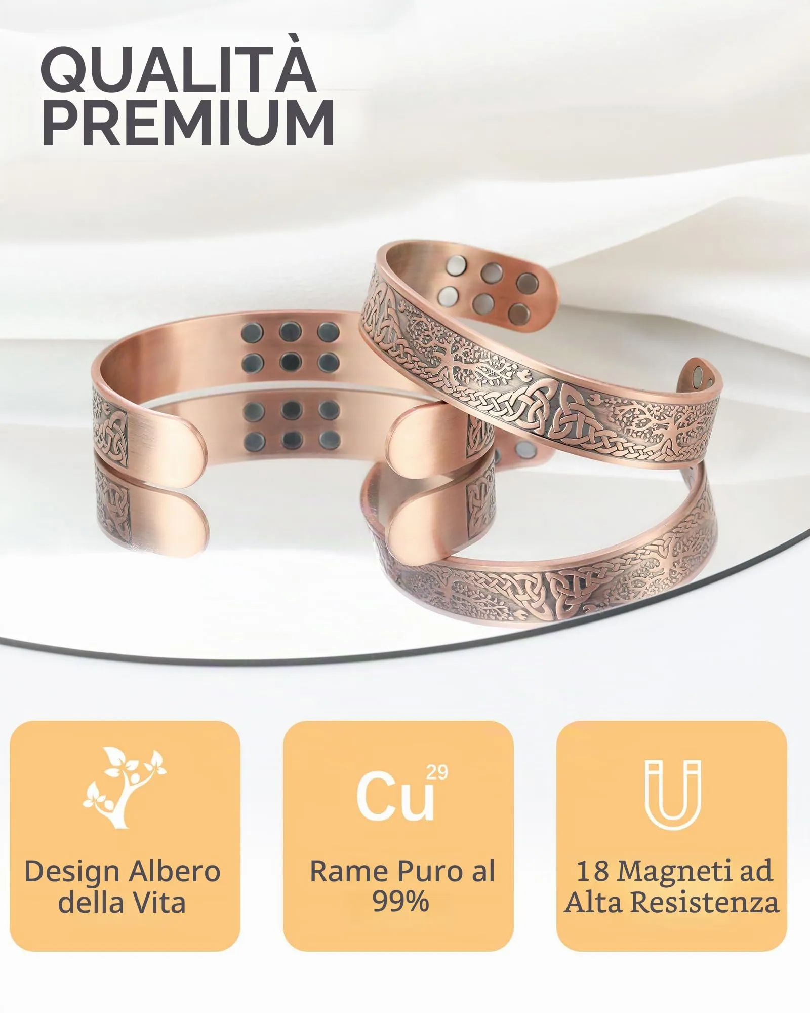 Jeracol Brazaletes - Braccialetti magnetici in rame, unisex, 100% rame massiccio, con potenti magneti (3500 Gauss) ciascuno, con confezione regalo Ajsust Tool&Jewelry (18X-TREE) - immagine 2