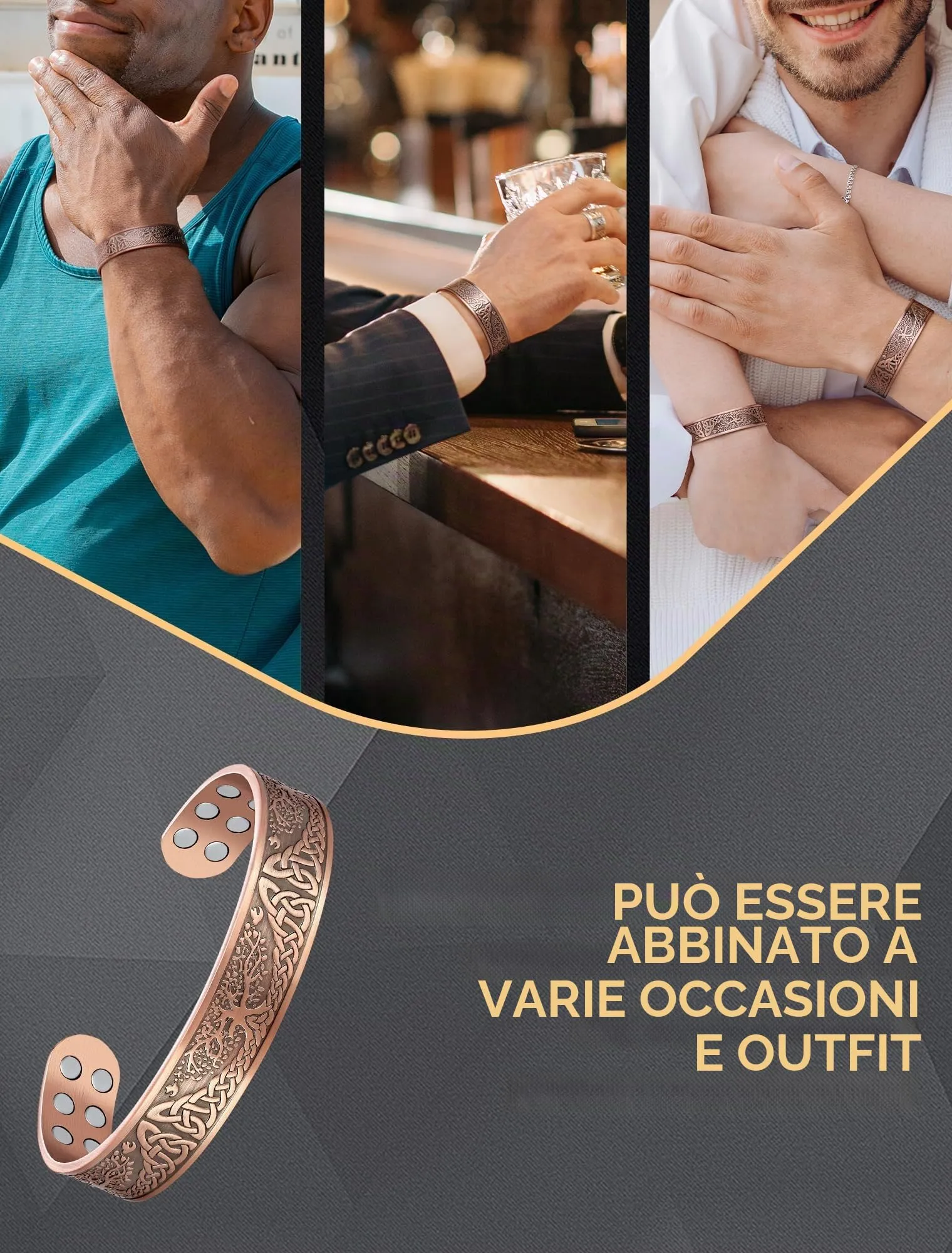 Jeracol Brazaletes - Braccialetti magnetici in rame, unisex, 100% rame massiccio, con potenti magneti (3500 Gauss) ciascuno, con confezione regalo Ajsust Tool&Jewelry (18X-TREE) - immagine 4