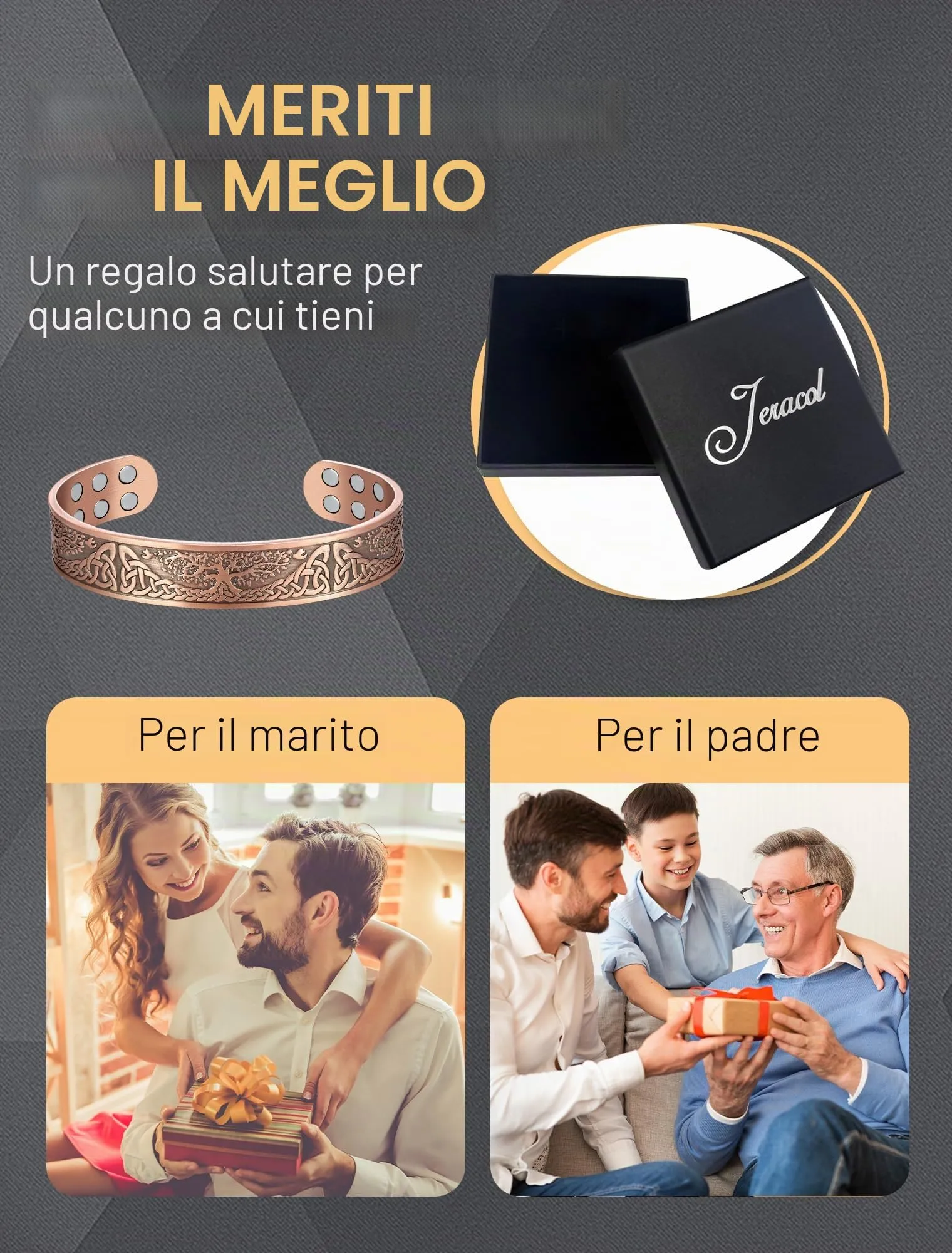 Jeracol Brazaletes - Braccialetti magnetici in rame, unisex, 100% rame massiccio, con potenti magneti (3500 Gauss) ciascuno, con confezione regalo Ajsust Tool&Jewelry (18X-TREE) - immagine 6