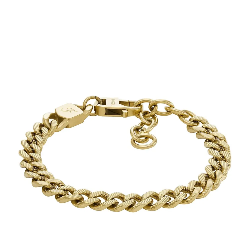 Fossil Bracciale da uomo in acciaio inossidabile tonalità oro con chiusura a moschettone, Oro scuro - immagine 1