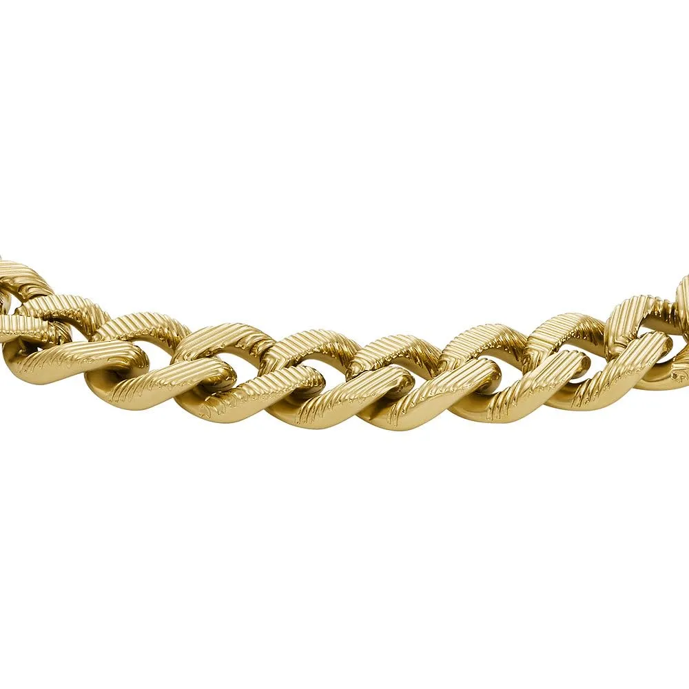 Fossil Bracciale da uomo in acciaio inossidabile tonalità oro con chiusura a moschettone, Oro scuro - immagine 3