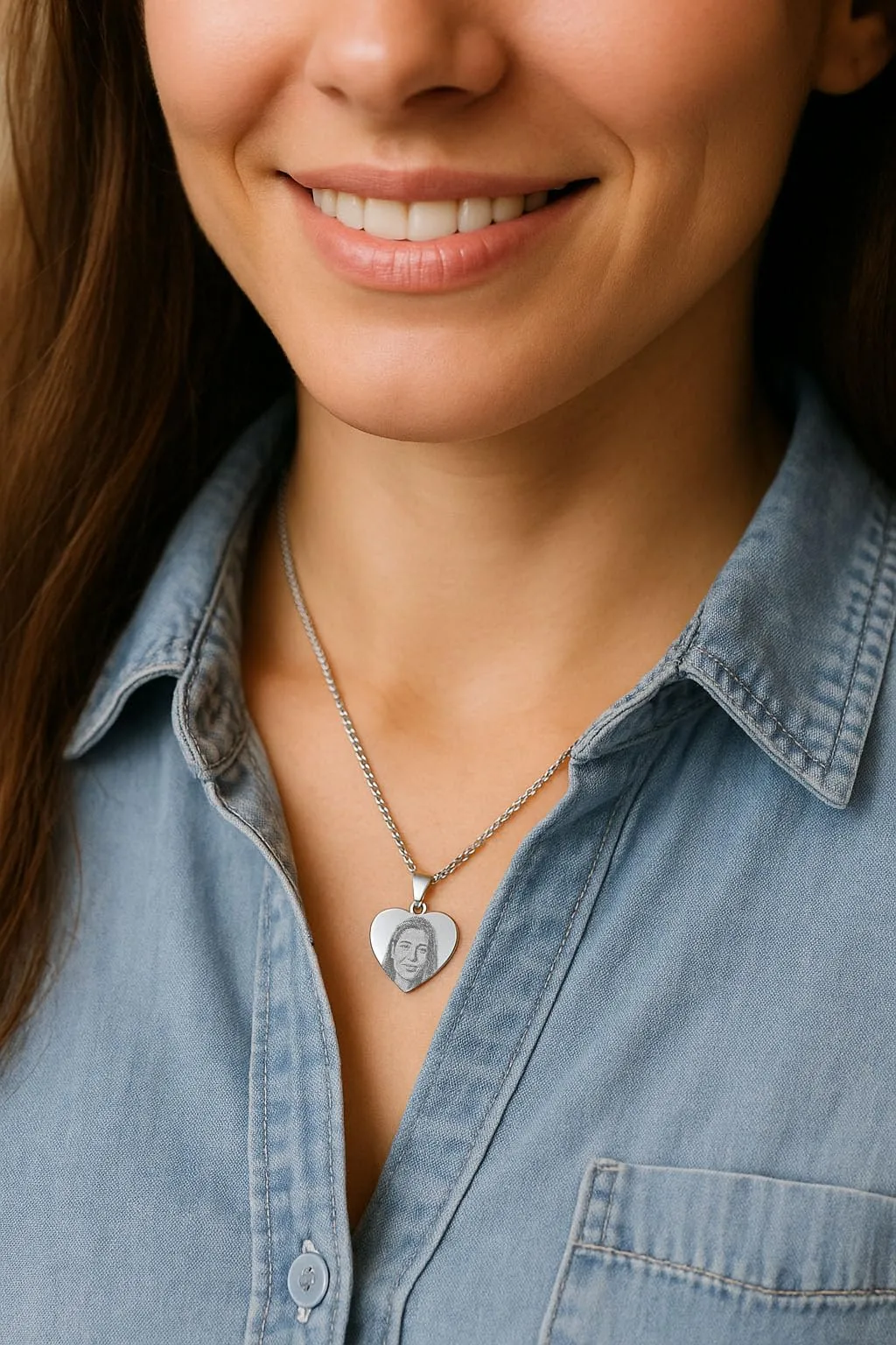 Collana Cuore con Foto Incisa | Ciondolo Acciaio Personalizzato con Fotoincisione | Catenina e Medaglia | Regalo personalizzato San Valentino - immagine 4