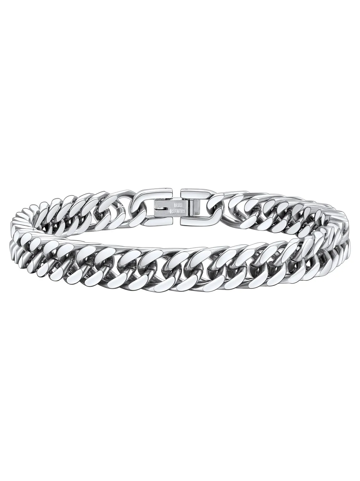 FaithHeart 8mm Bracciale Uomo Argento a Catena Cubana Classica Catena Densa Antiruggine e Antiallergico Levigato a Mano Lunghezza 19/21/23 cm - immagine 1