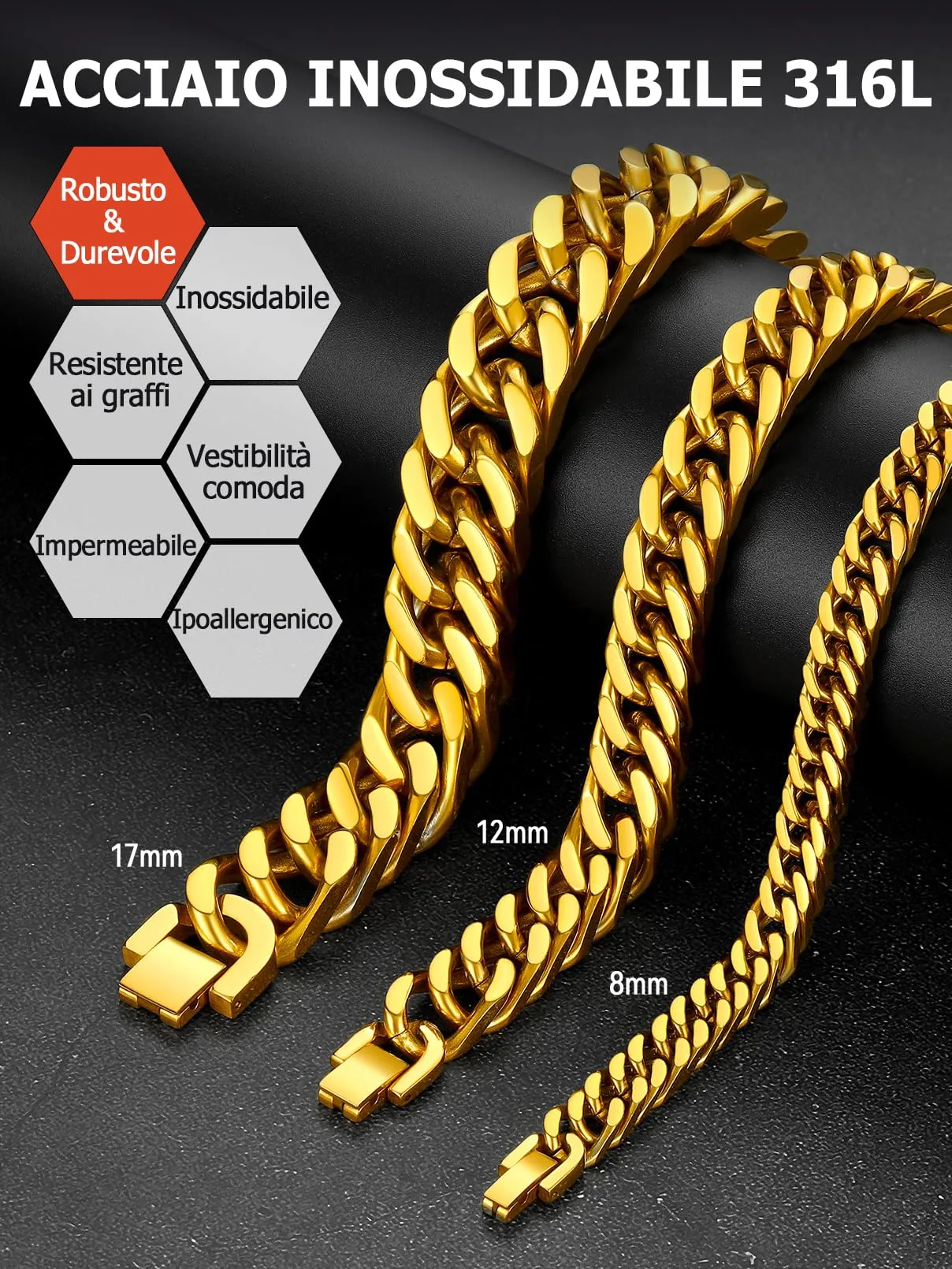 FaithHeart 8mm Bracciale Uomo Argento a Catena Cubana Classica Catena Densa Antiruggine e Antiallergico Levigato a Mano Lunghezza 19/21/23 cm - immagine 5