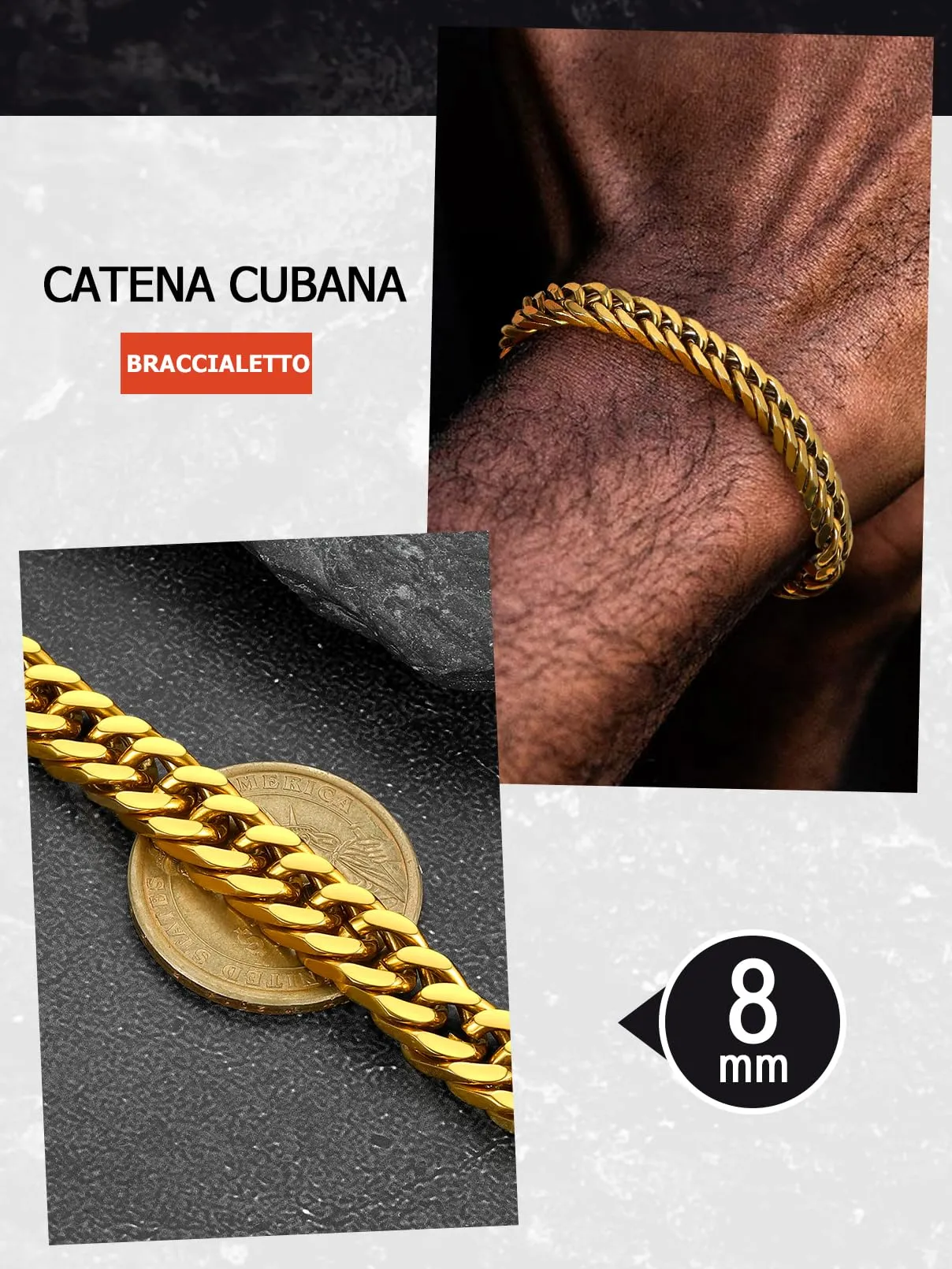 FaithHeart 8mm Bracciale Uomo Argento a Catena Cubana Classica Catena Densa Antiruggine e Antiallergico Levigato a Mano Lunghezza 19/21/23 cm - immagine 9