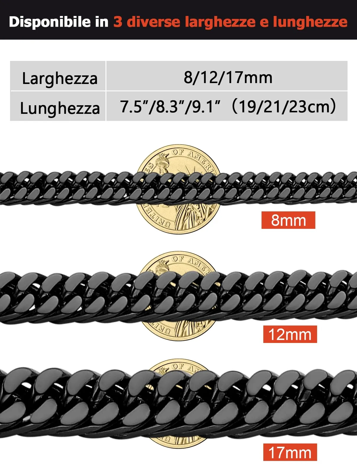FaithHeart 8mm Bracciale Uomo Argento a Catena Cubana Classica Catena Densa Antiruggine e Antiallergico Levigato a Mano Lunghezza 19/21/23 cm - immagine 7