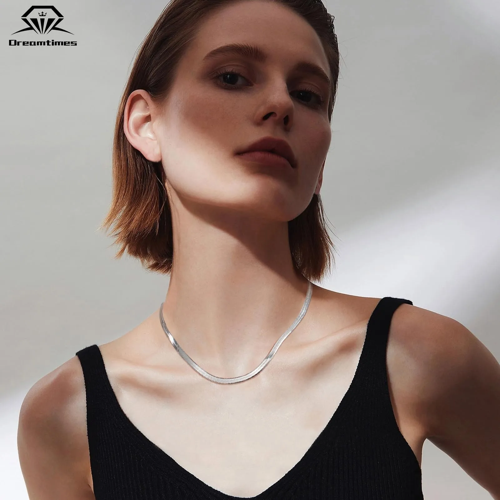 Dreamtimes Collana a catena magica con serpente piatto a spina di pesce Catena lucida vintage per uomini e donne Collana a spina di pesce Collana (Argento-5MM-45CM) - immagine 3