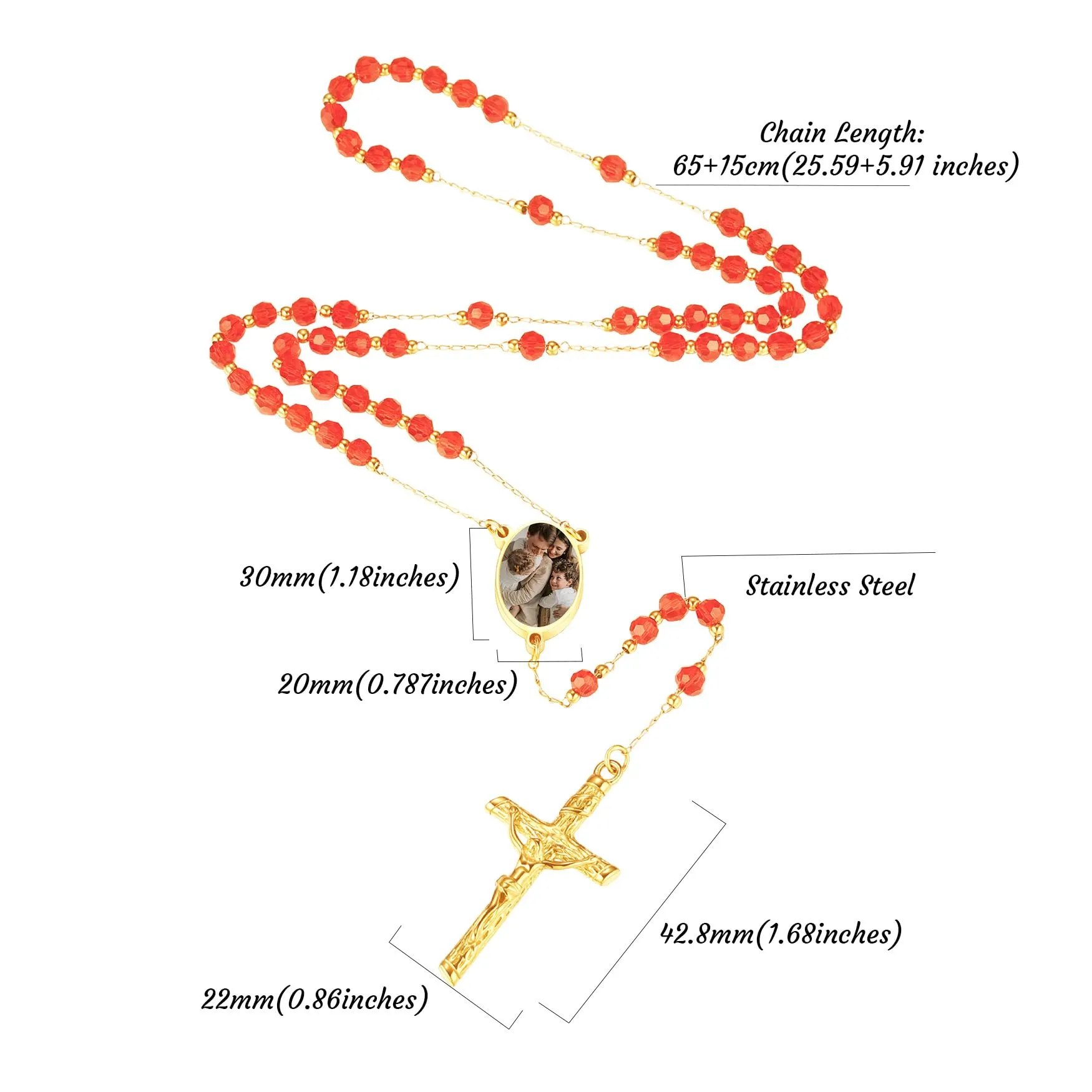 MMXX Collana Rosario Personalizzato con Foto Testo per Uomini Donne Collana Croce Cattolica Grani di Preghiera Cattolici Personalizzati Ciondolo Crocifisso Regali Religiosi - Rosso - immagine 6