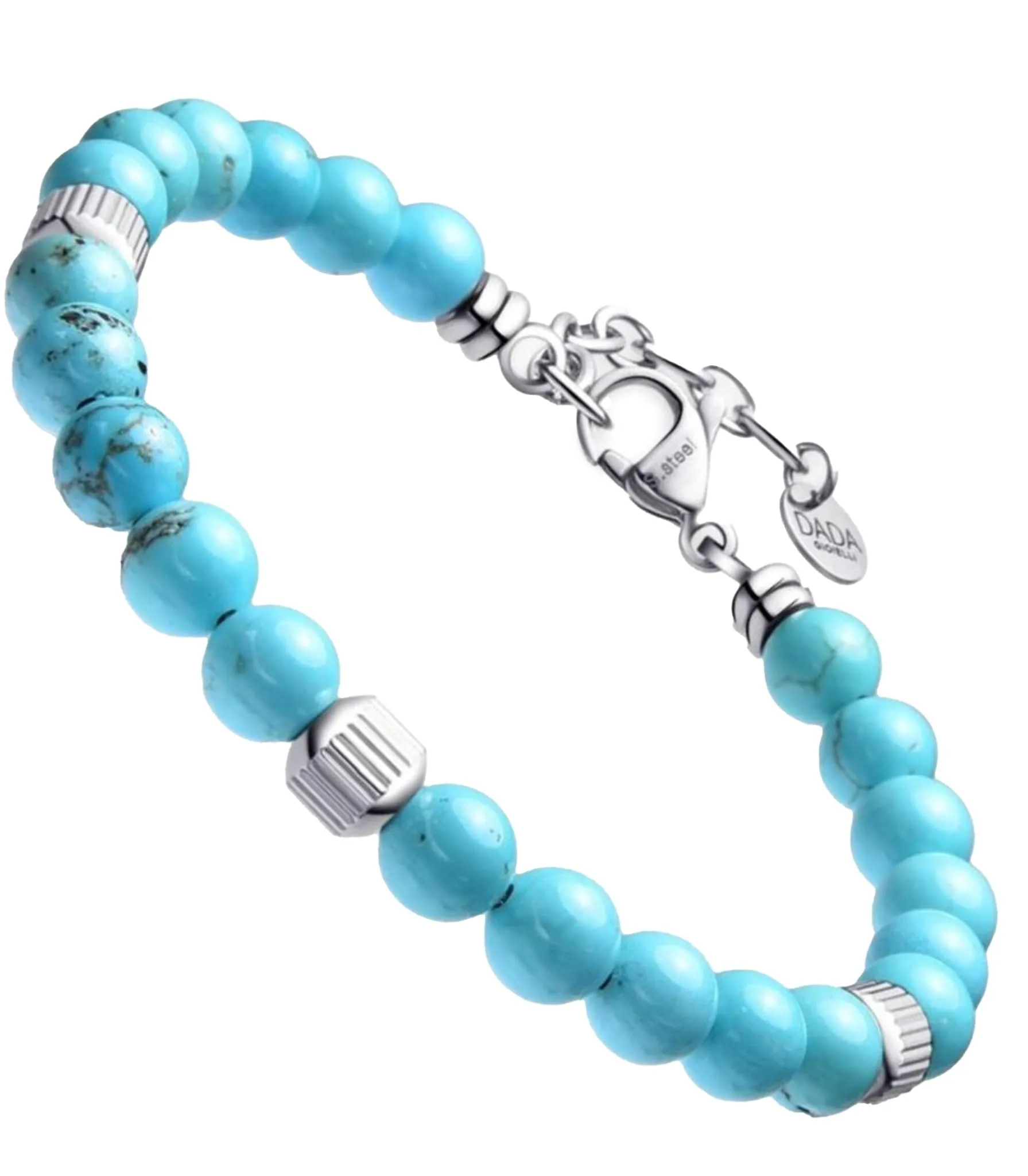 Dada Gioielli - Bracciale Uomo resistente, Beads Acciaio con Pietre Naturali 6mm Onice, Turchese, Sodalite, Occhio Di Tigre, Agata Muschiata, Ossidiana Rossa, Ossidiana Nera (Turchese) - immagine 1