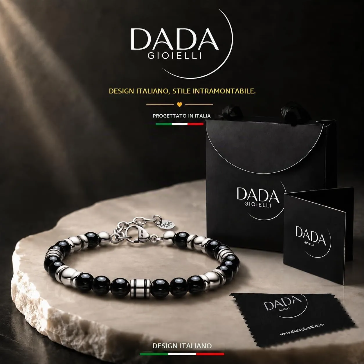 Dada Gioielli - Bracciale Uomo resistente, Beads Acciaio con Pietre Naturali 6mm Onice, Turchese, Sodalite, Occhio Di Tigre, Agata Muschiata, Ossidiana Rossa, Ossidiana Nera (Onice) - immagine 3