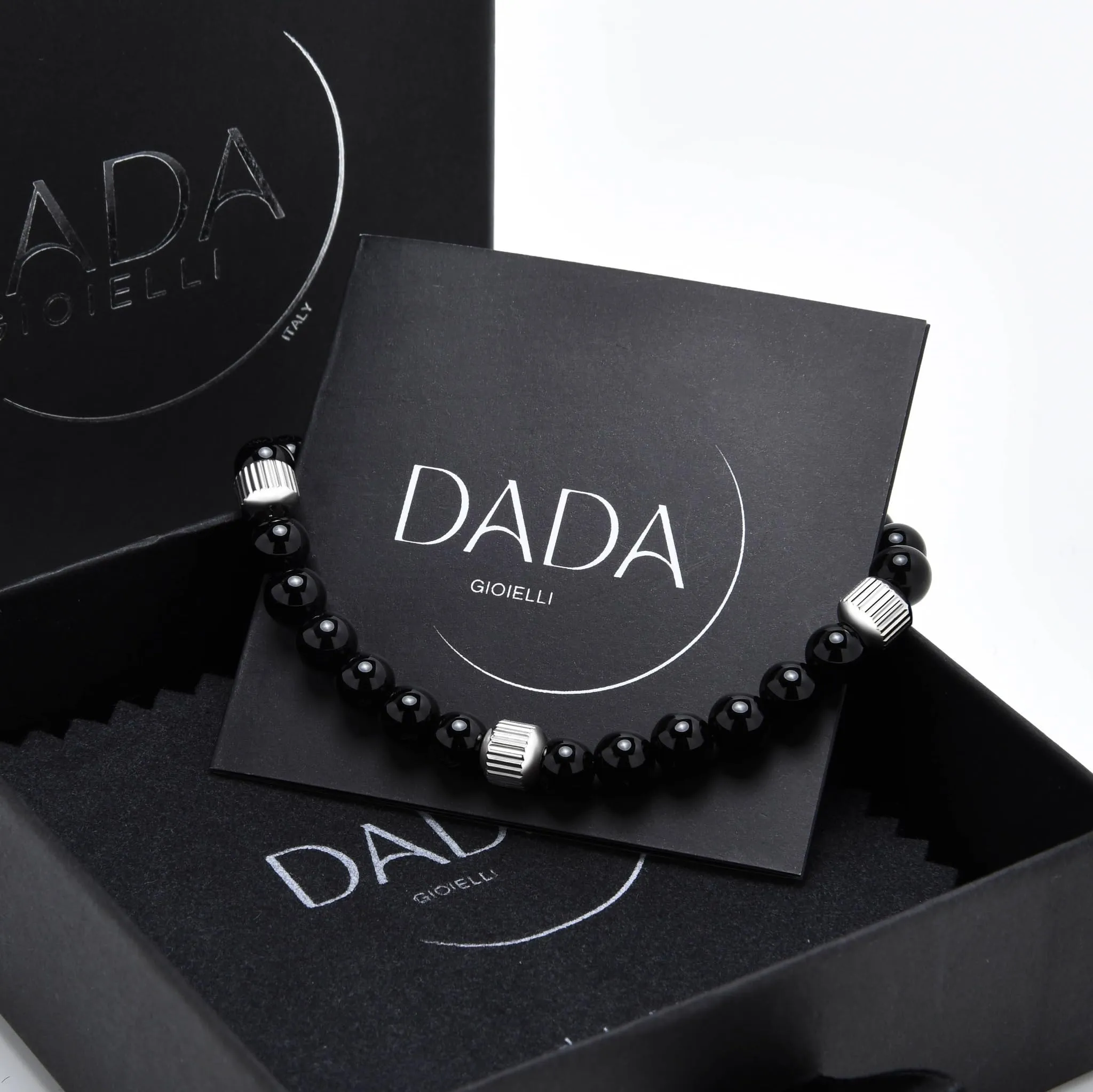 Dada Gioielli - Bracciale Uomo resistente, Beads Acciaio con Pietre Naturali 6mm Onice, Turchese, Sodalite, Occhio Di Tigre, Agata Muschiata, Ossidiana Rossa, Ossidiana Nera (Onice) - immagine 5