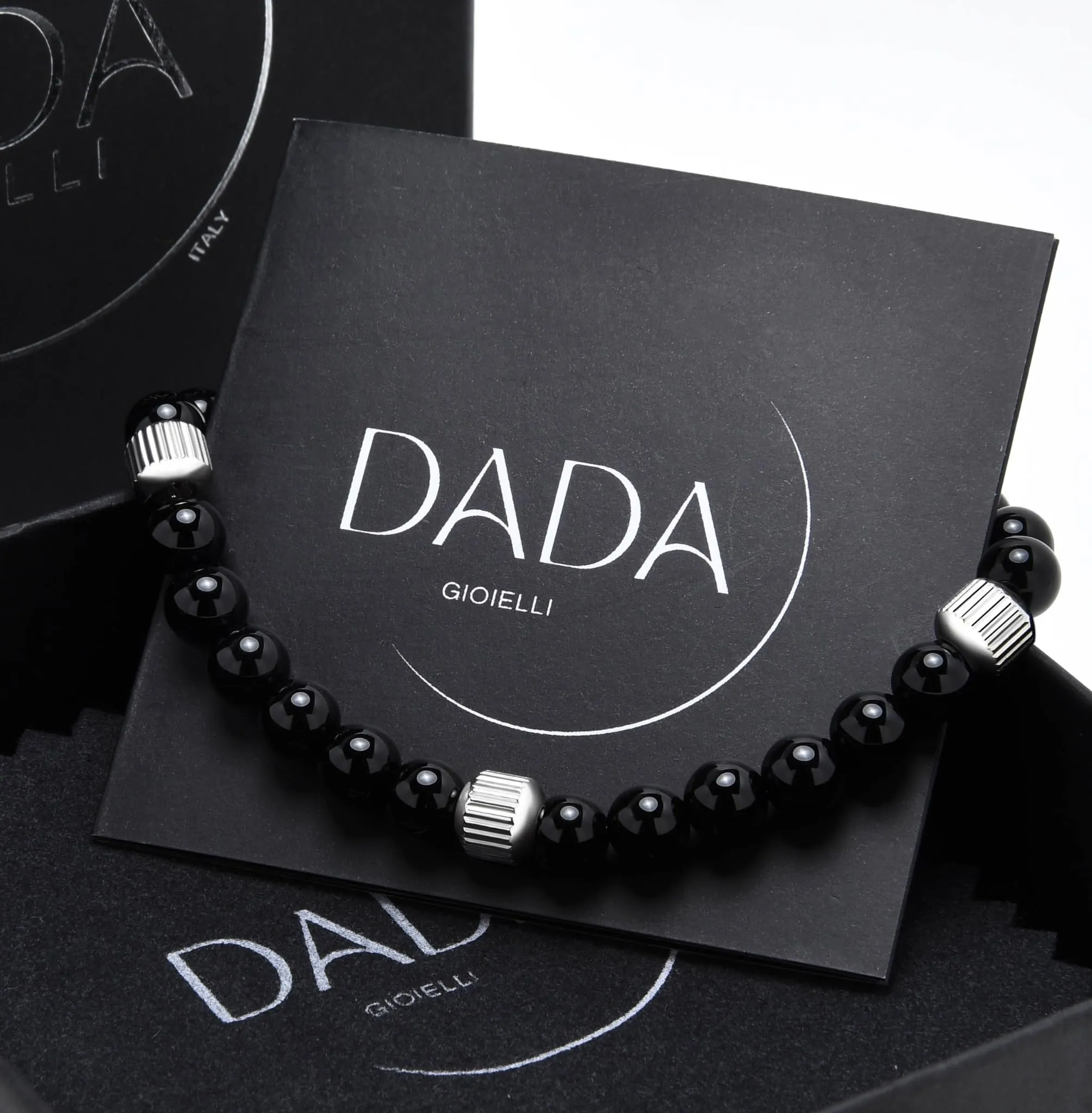 Dada Gioielli - Bracciale Uomo resistente, Beads Acciaio con Pietre Naturali 6mm Onice, Turchese, Sodalite, Occhio Di Tigre, Agata Muschiata, Ossidiana Rossa, Ossidiana Nera (Onice) - immagine 6