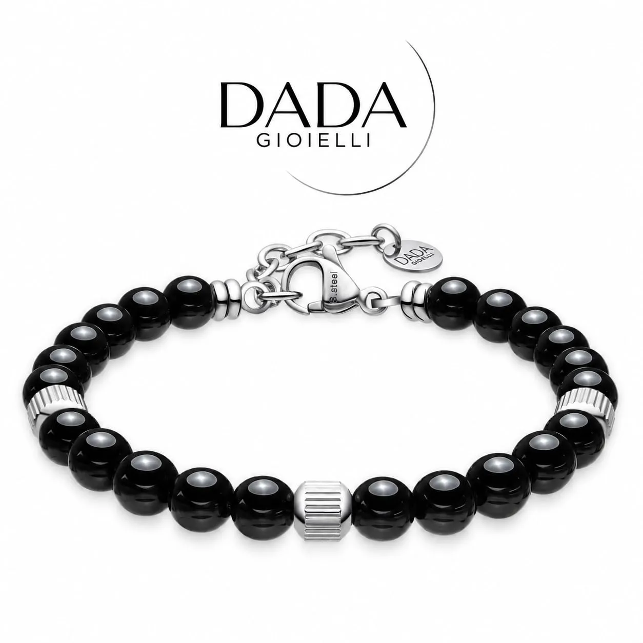 Dada Gioielli - Bracciale Uomo resistente, Beads Acciaio con Pietre Naturali 6mm Onice, Turchese, Sodalite, Occhio Di Tigre, Agata Muschiata, Ossidiana Rossa, Ossidiana Nera (Onice) - immagine 8