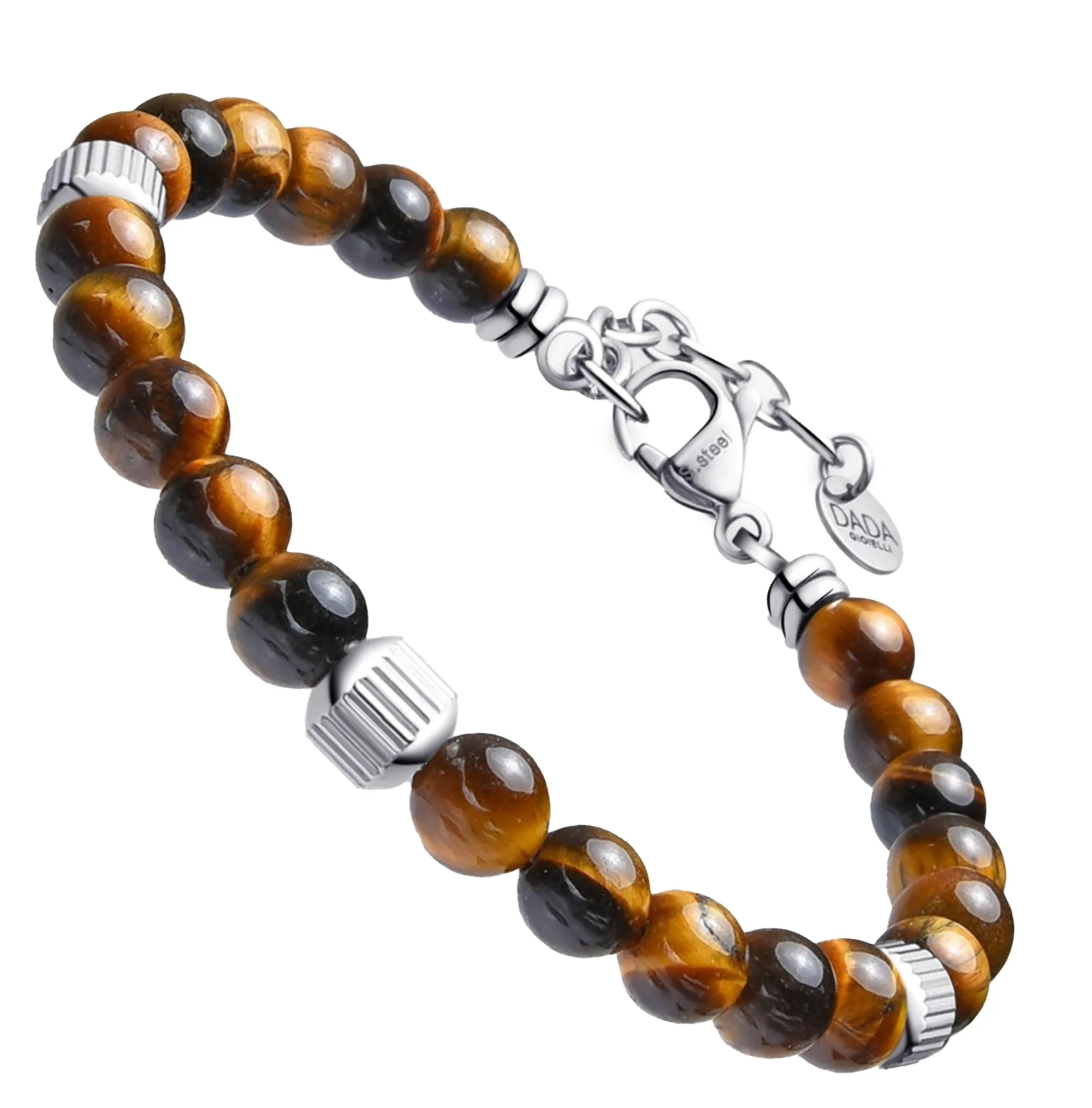 Dada Gioielli - Bracciale Uomo resistente, Beads Acciaio con Pietre Naturali 6mm Onice, Turchese, Sodalite, Occhio Di Tigre, Agata Muschiata, Ossidiana Rossa, Ossidiana Nera (Occhio Di Tigre) - immagine 1