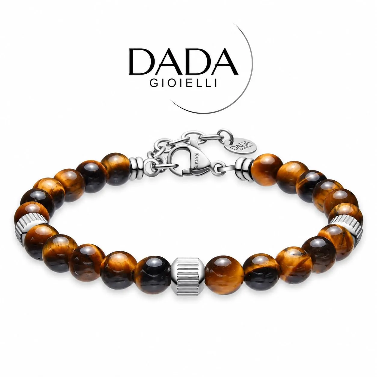 Dada Gioielli - Bracciale Uomo resistente, Beads Acciaio con Pietre Naturali 6mm Onice, Turchese, Sodalite, Occhio Di Tigre, Agata Muschiata, Ossidiana Rossa, Ossidiana Nera (Occhio Di Tigre) - immagine 6