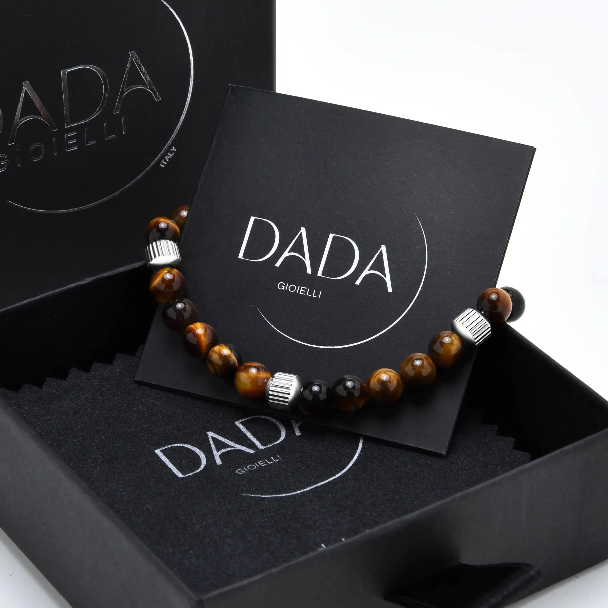Dada Gioielli - Bracciale Uomo resistente, Beads Acciaio con Pietre Naturali 6mm Onice, Turchese, Sodalite, Occhio Di Tigre, Agata Muschiata, Ossidiana Rossa, Ossidiana Nera (Occhio Di Tigre) - immagine 8