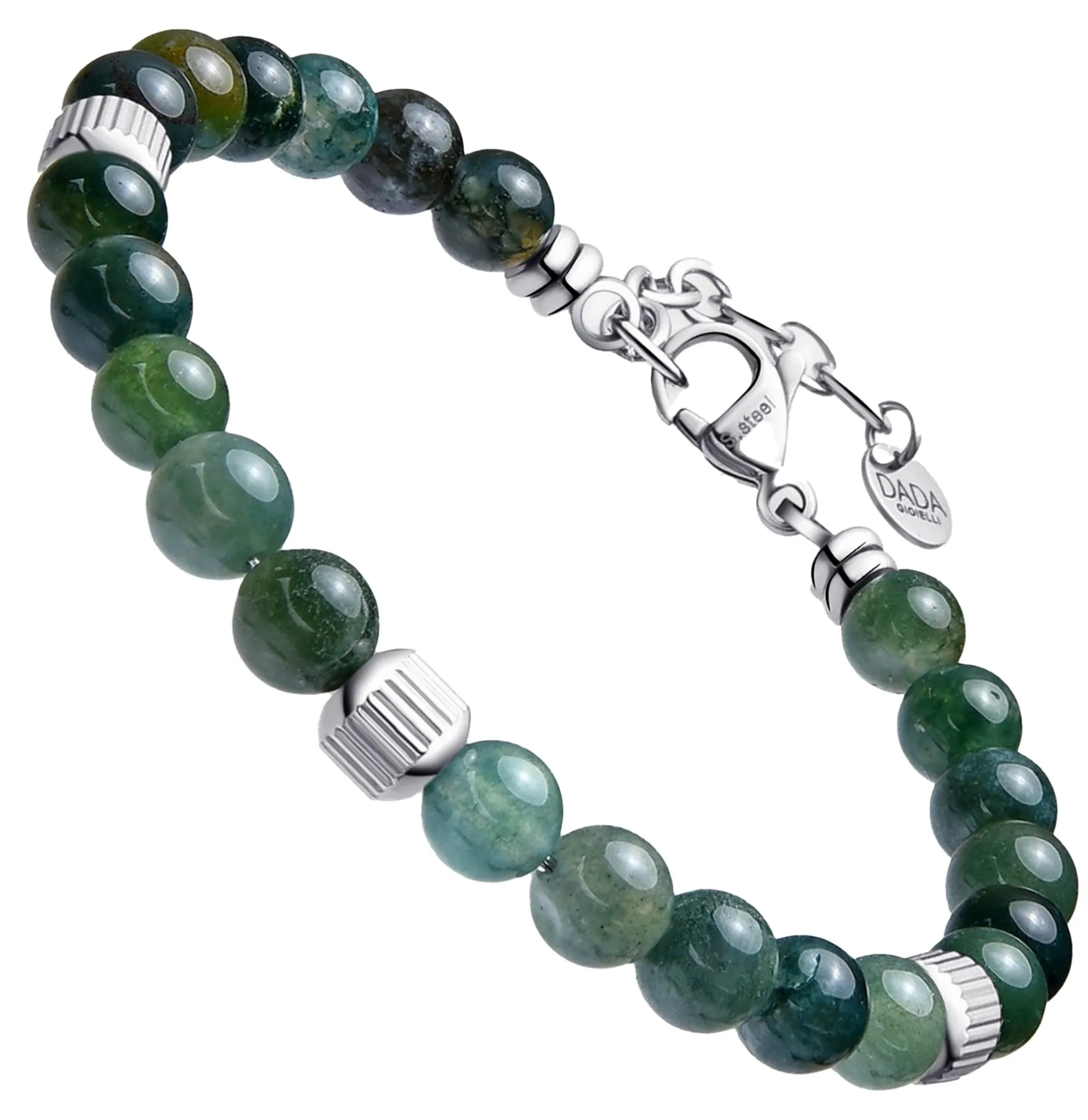 Dada Gioielli - Bracciale Uomo resistente, Beads Acciaio con Pietre Naturali 6mm Onice, Turchese, Sodalite, Occhio Di Tigre, Agata Muschiata, Ossidiana Rossa, Ossidiana Nera (Agata Muschiata) - immagine 1