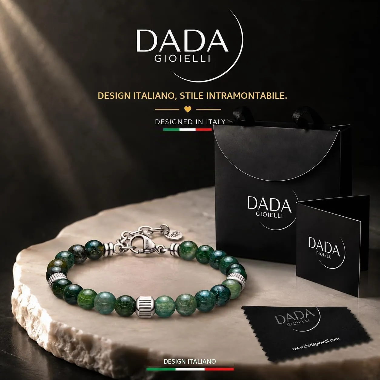 Dada Gioielli - Bracciale Uomo resistente, Beads Acciaio con Pietre Naturali 6mm Onice, Turchese, Sodalite, Occhio Di Tigre, Agata Muschiata, Ossidiana Rossa, Ossidiana Nera (Agata Muschiata) - immagine 3