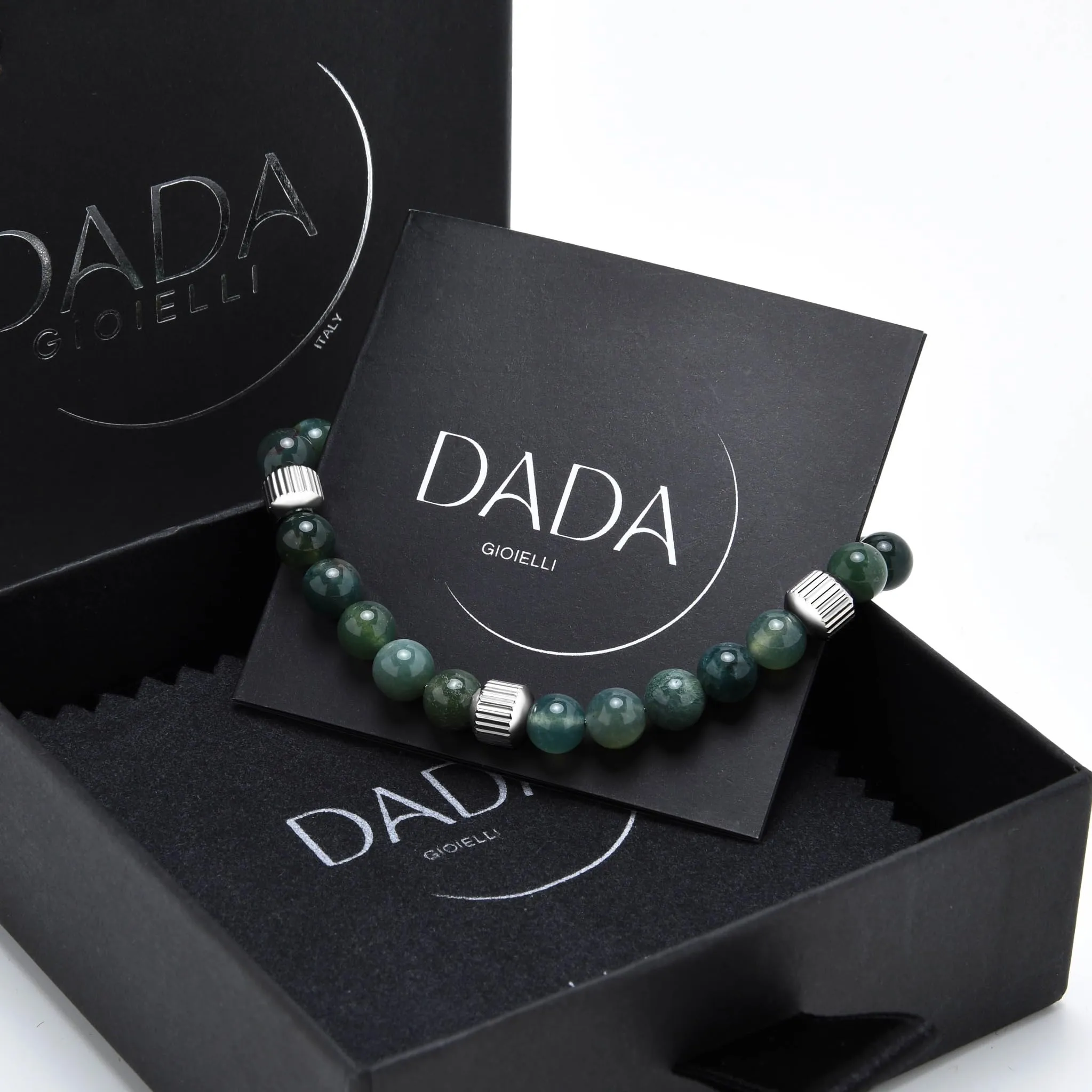 Dada Gioielli - Bracciale Uomo resistente, Beads Acciaio con Pietre Naturali 6mm Onice, Turchese, Sodalite, Occhio Di Tigre, Agata Muschiata, Ossidiana Rossa, Ossidiana Nera (Agata Muschiata) - immagine 5