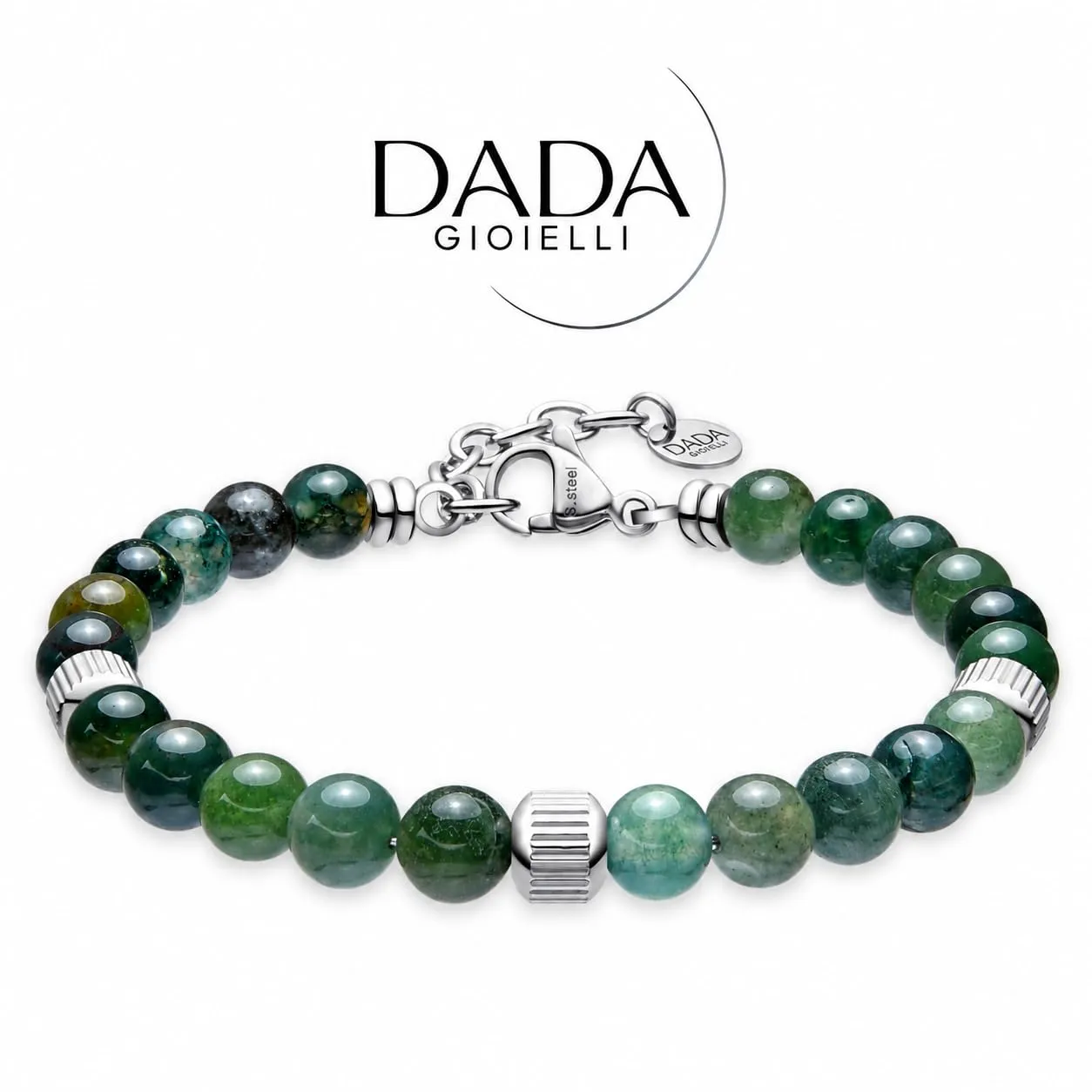 Dada Gioielli - Bracciale Uomo resistente, Beads Acciaio con Pietre Naturali 6mm Onice, Turchese, Sodalite, Occhio Di Tigre, Agata Muschiata, Ossidiana Rossa, Ossidiana Nera (Agata Muschiata) - immagine 6