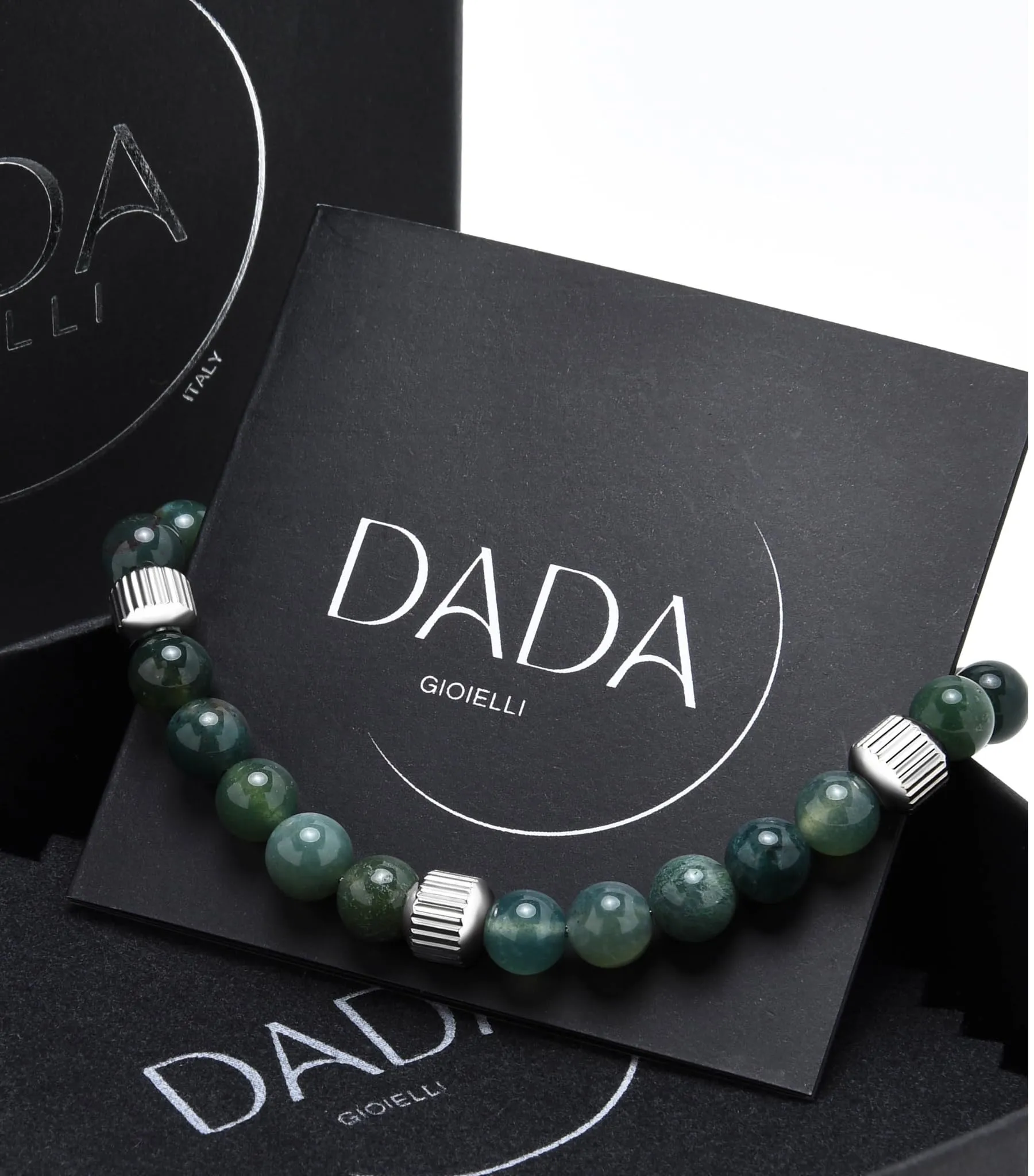 Dada Gioielli - Bracciale Uomo resistente, Beads Acciaio con Pietre Naturali 6mm Onice, Turchese, Sodalite, Occhio Di Tigre, Agata Muschiata, Ossidiana Rossa, Ossidiana Nera (Agata Muschiata) - immagine 8