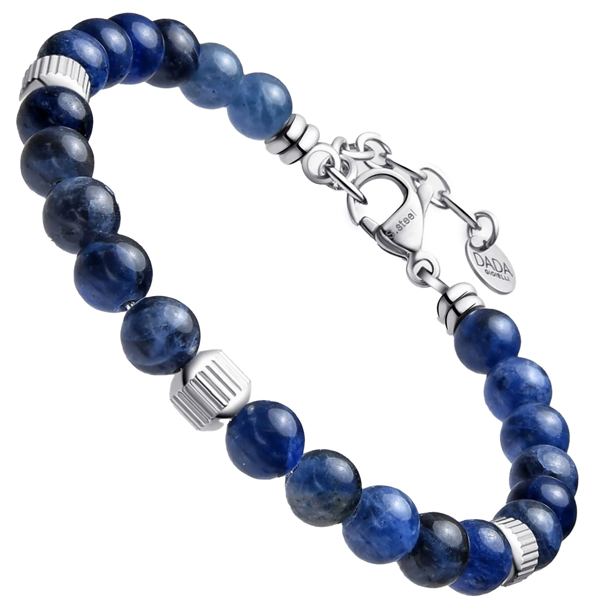 Dada Gioielli - Bracciale Uomo resistente, Beads Acciaio con Pietre Naturali 6mm Onice, Turchese, Sodalite, Occhio Di Tigre, Agata Muschiata, Ossidiana Rossa, Ossidiana Nera (Sodalite) - immagine 1