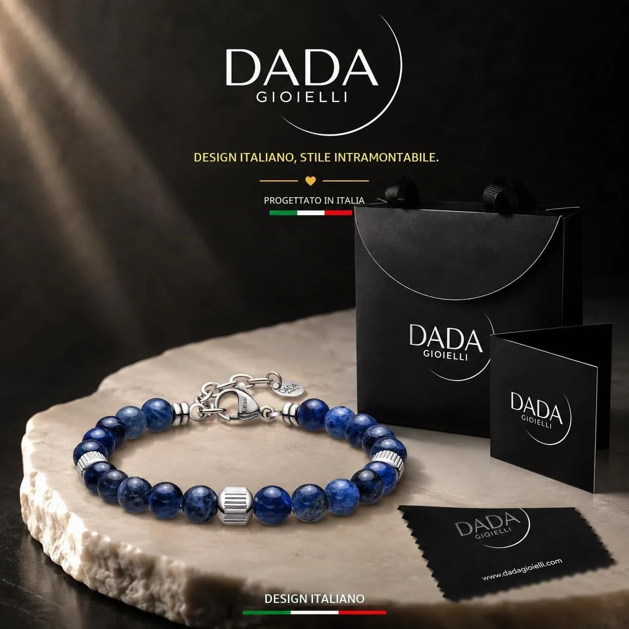 Dada Gioielli - Bracciale Uomo resistente, Beads Acciaio con Pietre Naturali 6mm Onice, Turchese, Sodalite, Occhio Di Tigre, Agata Muschiata, Ossidiana Rossa, Ossidiana Nera (Sodalite) - immagine 3