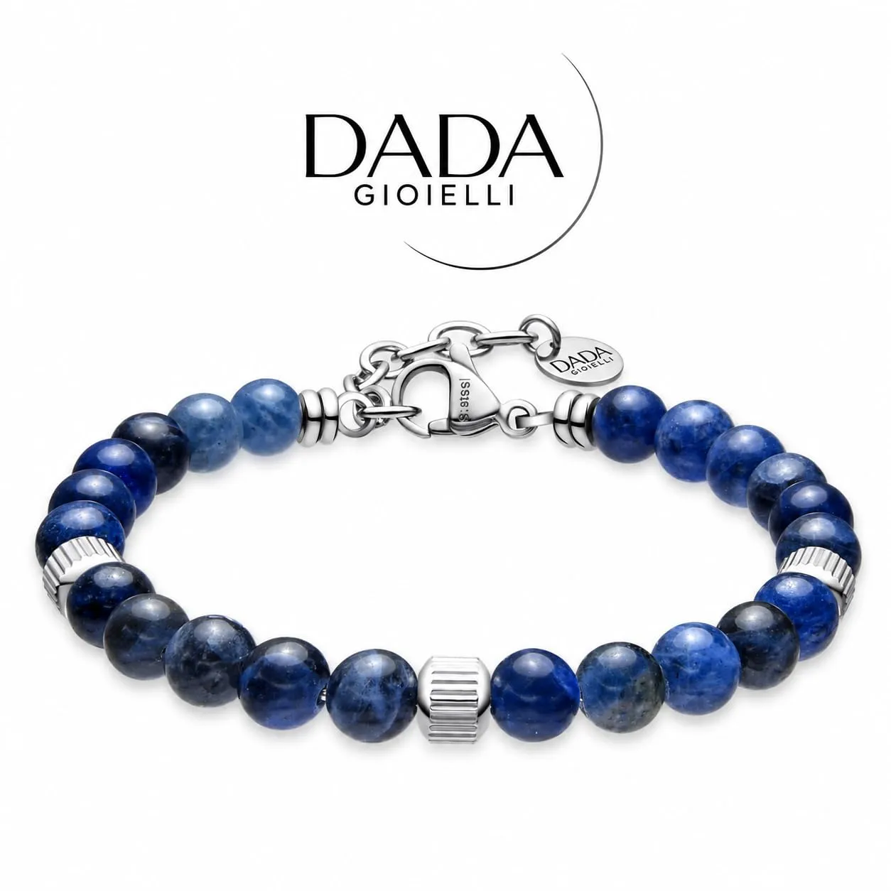 Dada Gioielli - Bracciale Uomo resistente, Beads Acciaio con Pietre Naturali 6mm Onice, Turchese, Sodalite, Occhio Di Tigre, Agata Muschiata, Ossidiana Rossa, Ossidiana Nera (Sodalite) - immagine 6