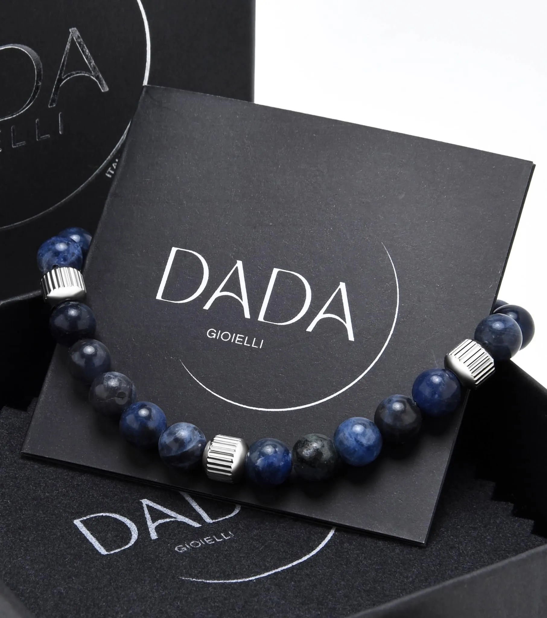 Dada Gioielli - Bracciale Uomo resistente, Beads Acciaio con Pietre Naturali 6mm Onice, Turchese, Sodalite, Occhio Di Tigre, Agata Muschiata, Ossidiana Rossa, Ossidiana Nera (Sodalite) - immagine 8