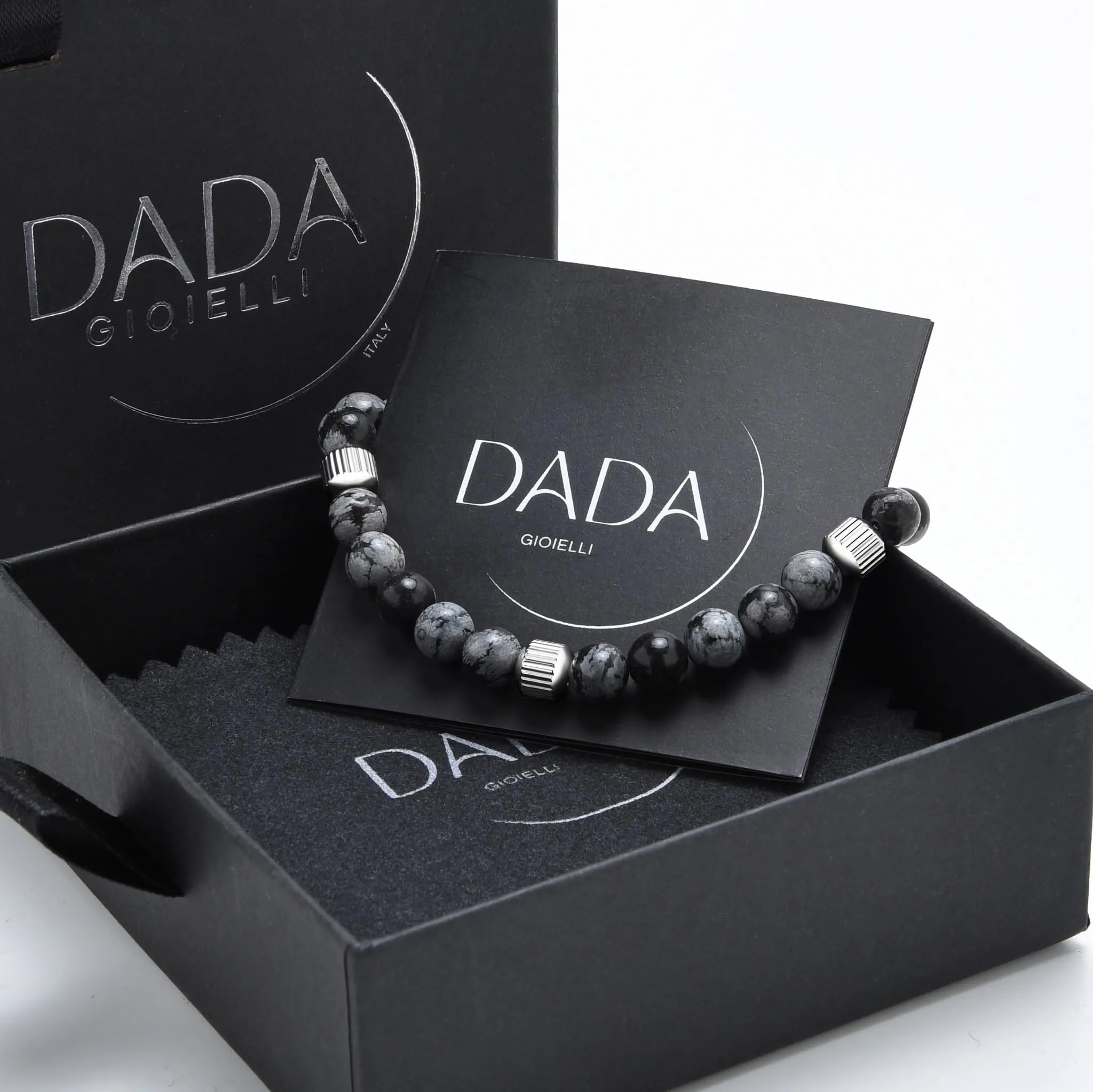 Dada Gioielli - Bracciale Uomo resistente, Beads Acciaio con Pietre Naturali 6mm Onice, Turchese, Sodalite, Occhio Di Tigre, Agata Muschiata, Ossidiana Rossa, Ossidiana Nera (Ossidiana Nera) - immagine 5