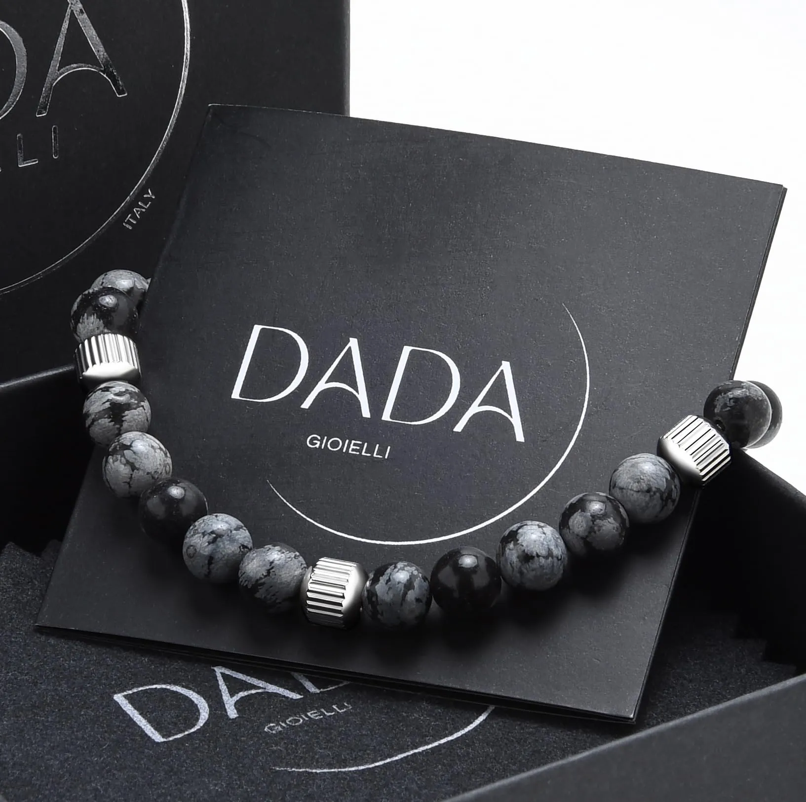Dada Gioielli - Bracciale Uomo resistente, Beads Acciaio con Pietre Naturali 6mm Onice, Turchese, Sodalite, Occhio Di Tigre, Agata Muschiata, Ossidiana Rossa, Ossidiana Nera (Ossidiana Nera) - immagine 8