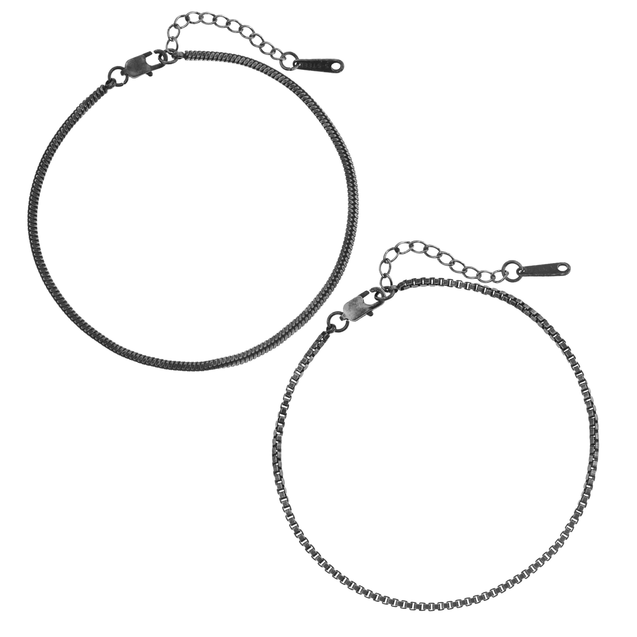 Made by Nami Braccialetti Uomo Acciaio Inossidabile Nero Cuban Link Set 2 Catena Regolabile Impermeabile - immagine 1