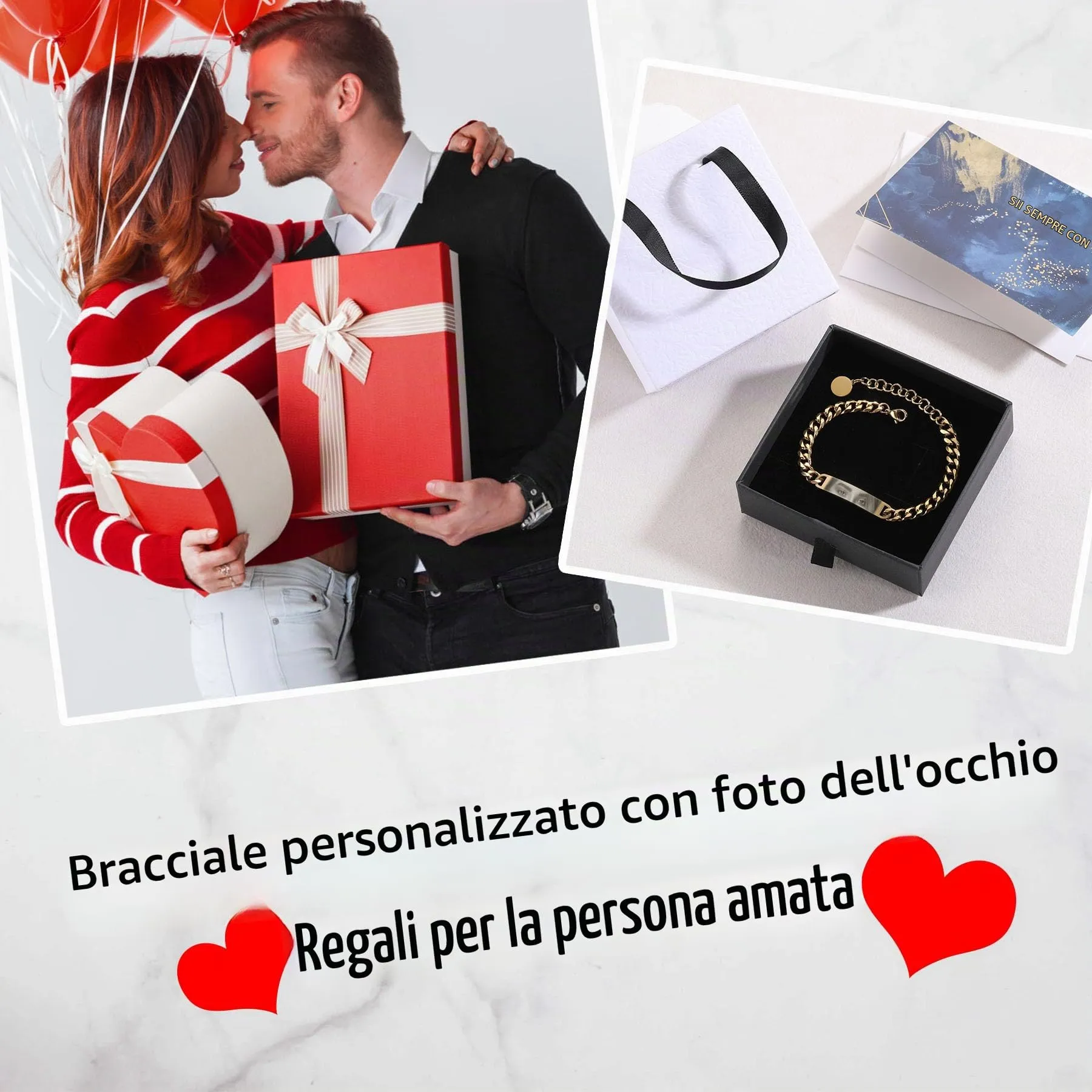 MeMeDIY Bracciale Uomo con Foto Occhi Personalizzata Braccialetto Acciaio Inossidabile Regolabile con Incisione Foto/Nome/Testo Regalo Personalizzati per Marito Fidanzato Coppia Anniversario - Oro - immagine 4