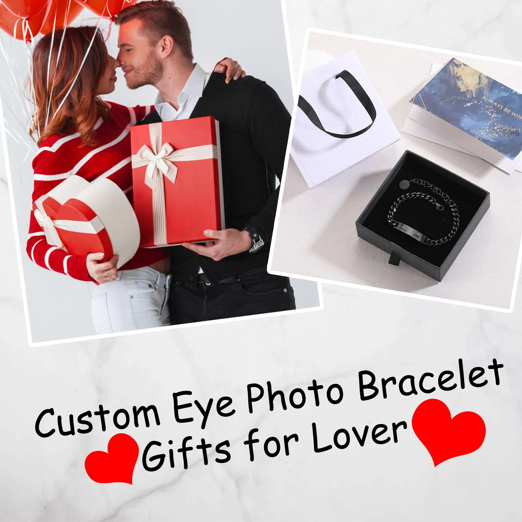 MeMeDIY Bracciale Uomo con Foto Occhi Personalizzata Braccialetto Acciaio Inossidabile Regolabile con Incisione Foto/Nome/Testo Regalo Personalizzati per Marito Fidanzato Coppia Anniversario - Nero - immagine 4