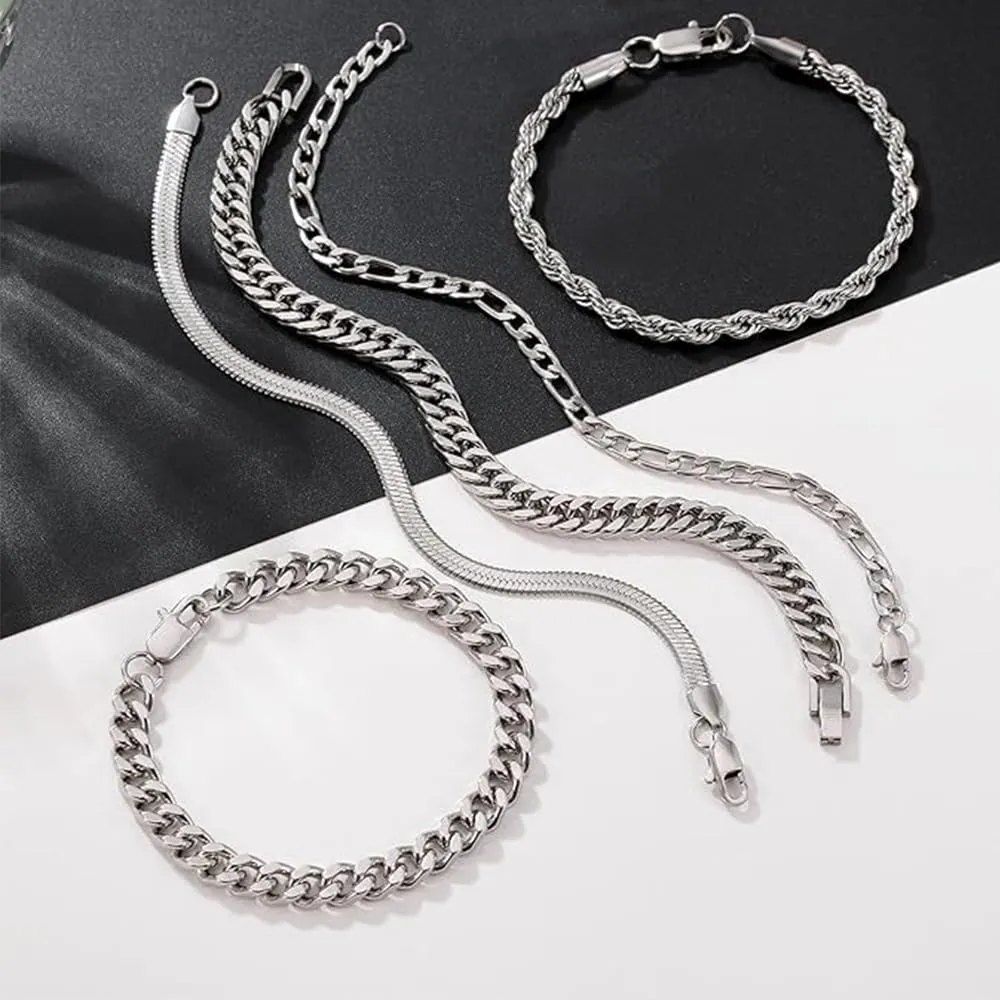 XFSRG Bracciale da uomo in argento 316L in acciaio inox cubano 5 Pezzi Robusto e Elegante Resistente Antiossidante Perfetto per Streetwear Casual Sovrapposizione di Accessori - immagine 3