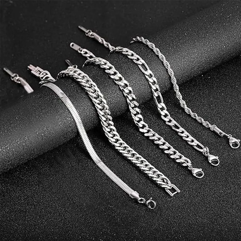 XFSRG Bracciale da uomo in argento 316L in acciaio inox cubano 5 Pezzi Robusto e Elegante Resistente Antiossidante Perfetto per Streetwear Casual Sovrapposizione di Accessori - immagine 4