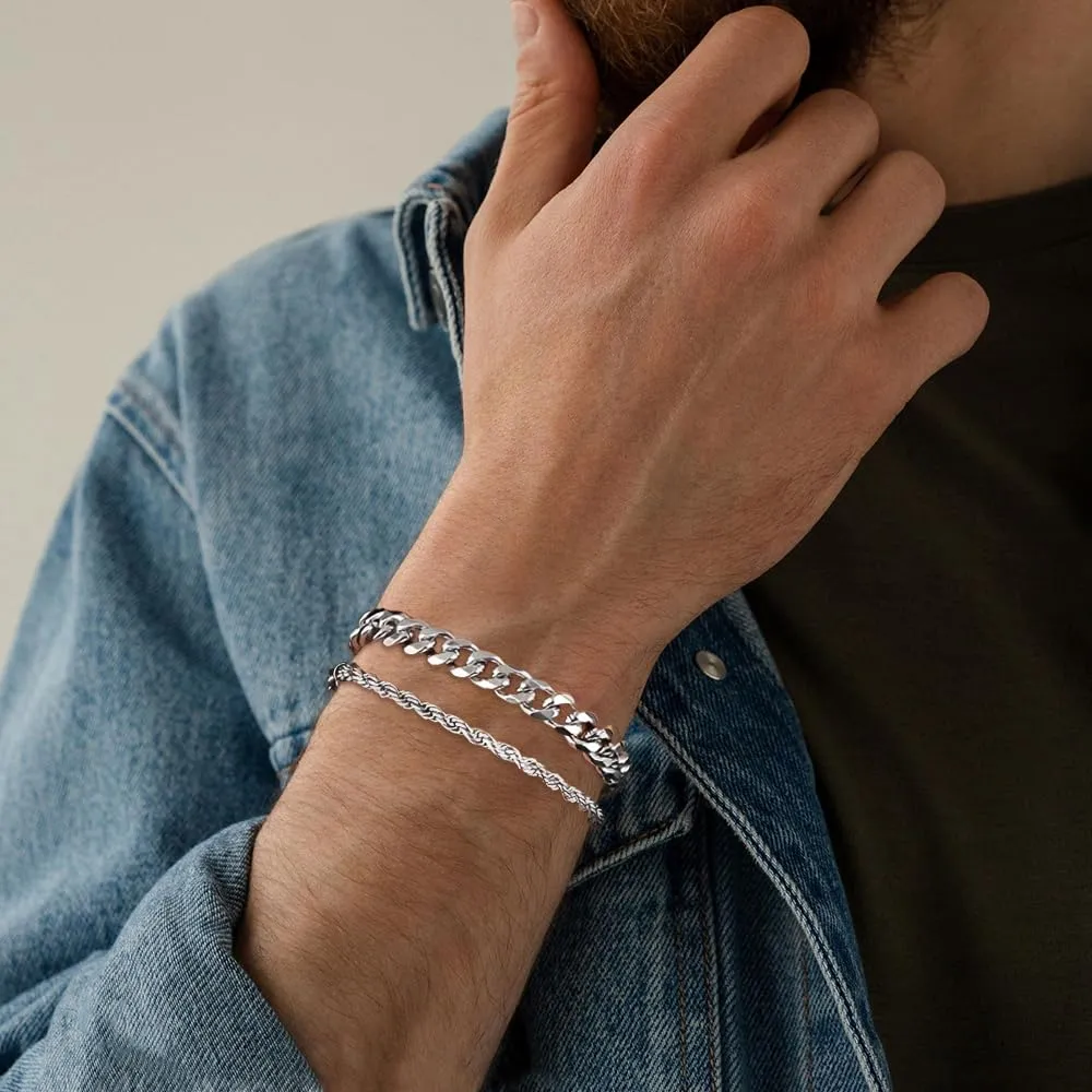 XFSRG Bracciale da uomo in argento 316L in acciaio inox cubano 5 Pezzi Robusto e Elegante Resistente Antiossidante Perfetto per Streetwear Casual Sovrapposizione di Accessori - immagine 5