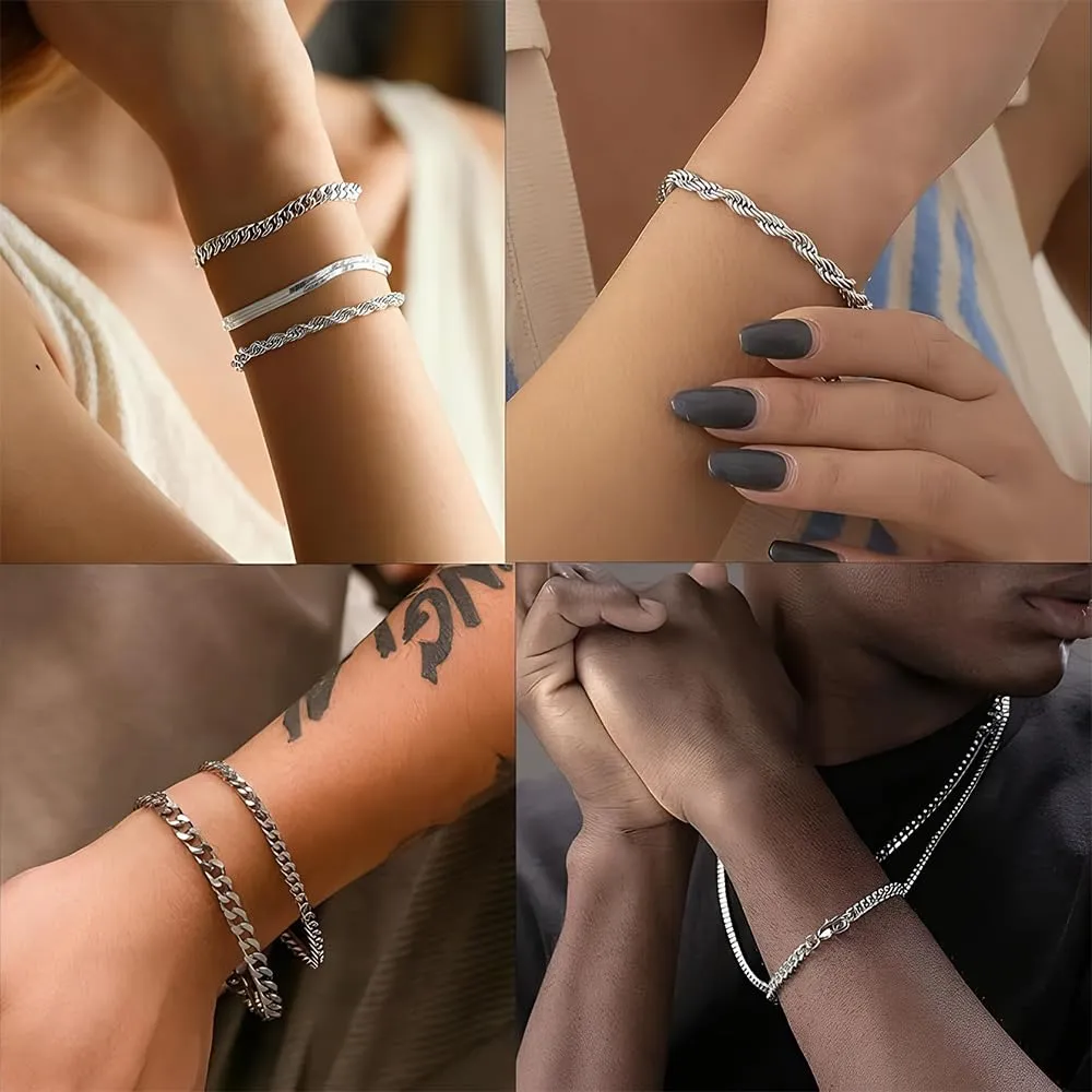 XFSRG Bracciale da uomo in argento 316L in acciaio inox cubano 5 Pezzi Robusto e Elegante Resistente Antiossidante Perfetto per Streetwear Casual Sovrapposizione di Accessori - immagine 8
