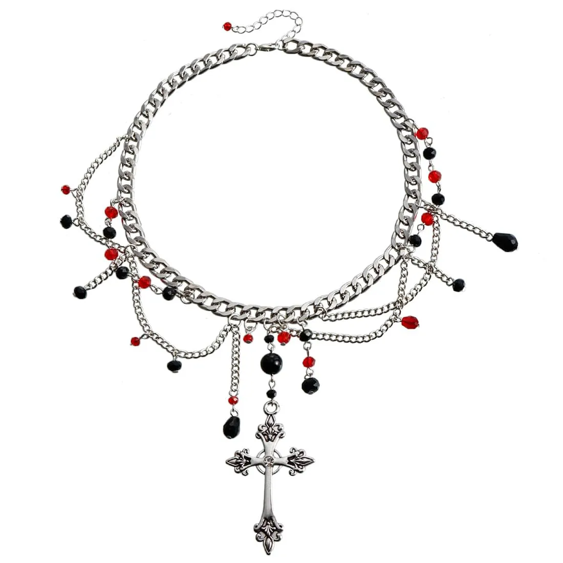 GONZTEL 1 pezzo Gotico Argento Vintage Croce Collana, Gothic Ciondolo, Crocifisso Collana, Croce Collare Collana Halloween Accessori Per Donne E Uomini - immagine 1