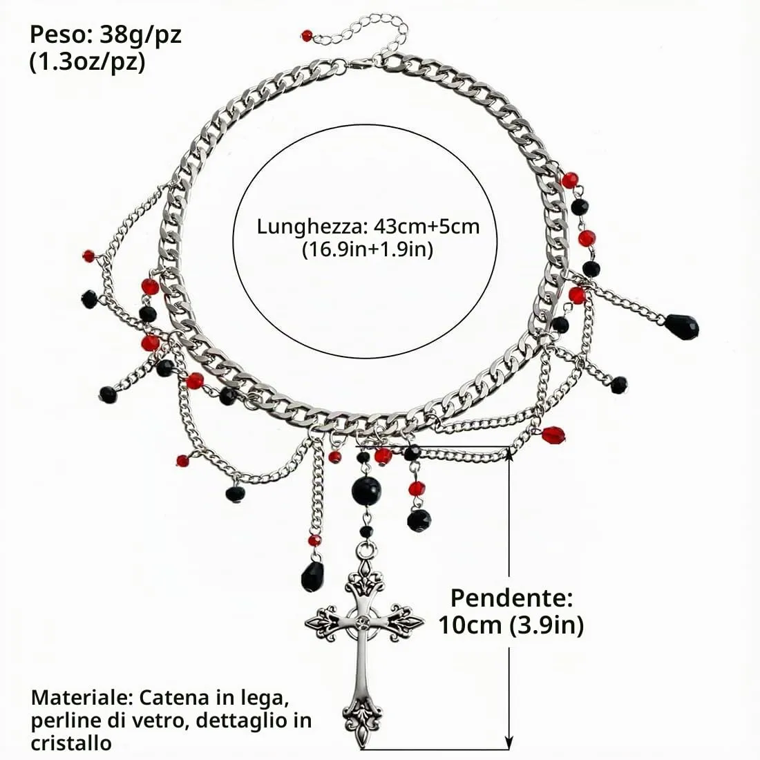 GONZTEL 1 pezzo Gotico Argento Vintage Croce Collana, Gothic Ciondolo, Crocifisso Collana, Croce Collare Collana Halloween Accessori Per Donne E Uomini - immagine 2