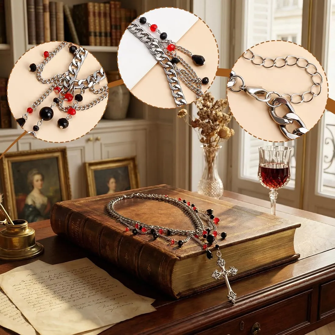 GONZTEL 1 pezzo Gotico Argento Vintage Croce Collana, Gothic Ciondolo, Crocifisso Collana, Croce Collare Collana Halloween Accessori Per Donne E Uomini - immagine 3