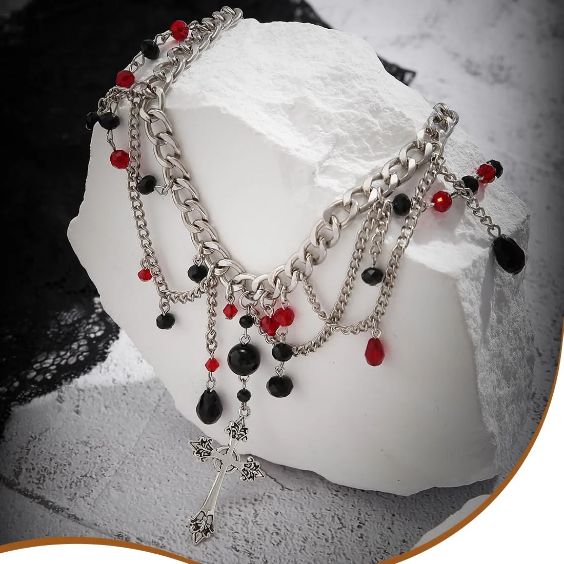 GONZTEL 1 pezzo Gotico Argento Vintage Croce Collana, Gothic Ciondolo, Crocifisso Collana, Croce Collare Collana Halloween Accessori Per Donne E Uomini - immagine 4