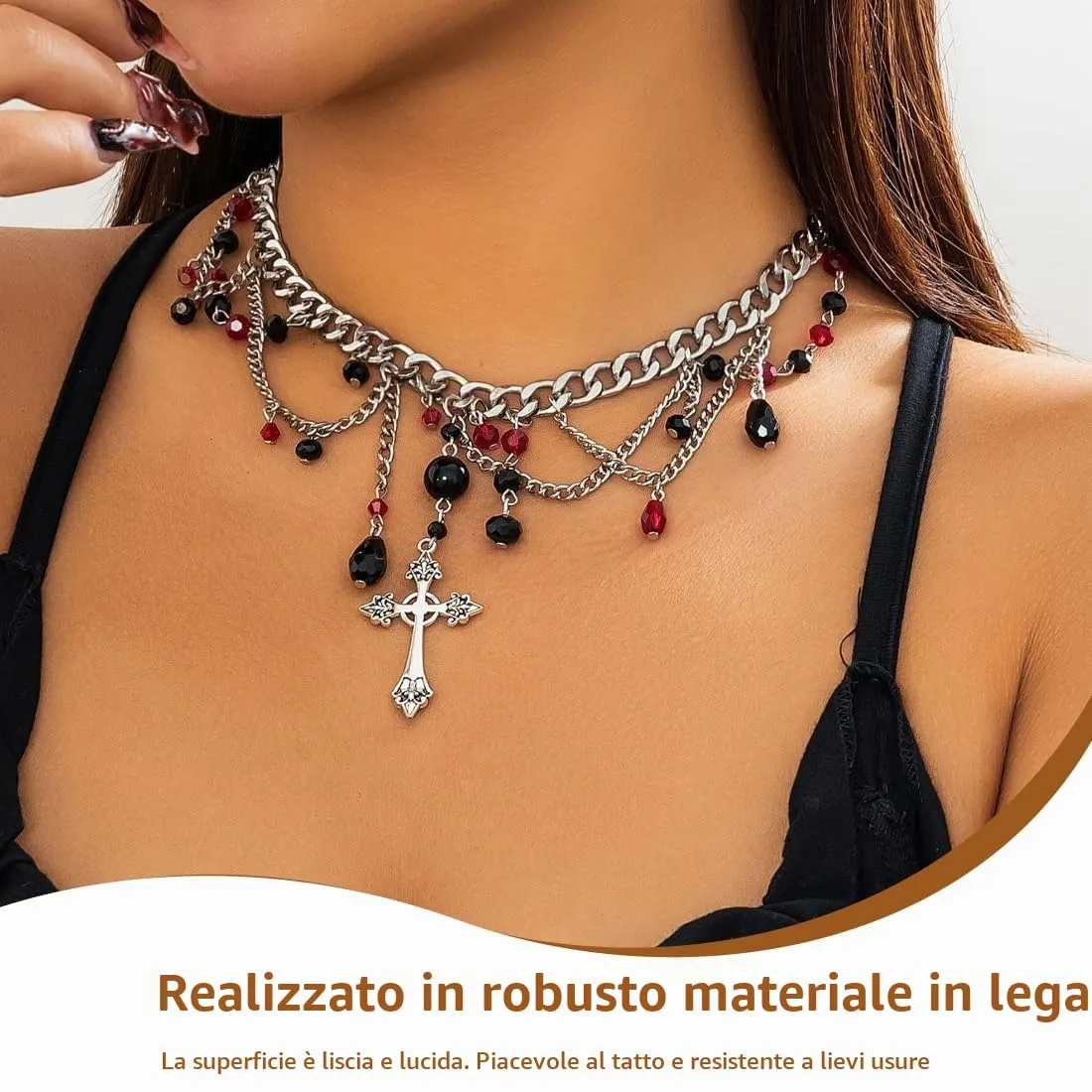 GONZTEL 1 pezzo Gotico Argento Vintage Croce Collana, Gothic Ciondolo, Crocifisso Collana, Croce Collare Collana Halloween Accessori Per Donne E Uomini - immagine 5